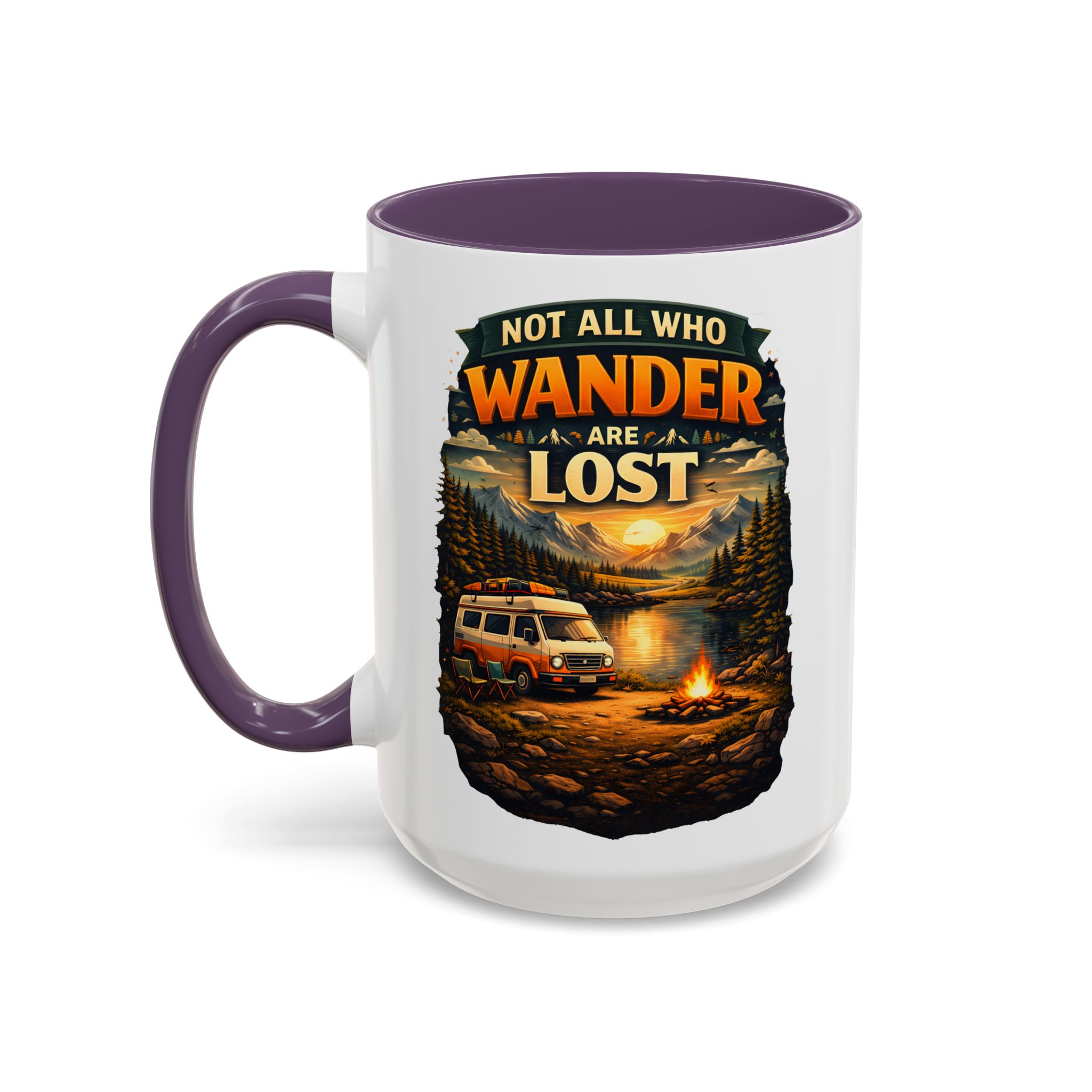 Accent Coffee Mug (11, 15oz) — "Not All Who Wander Are Lost" Design Scenic-Line