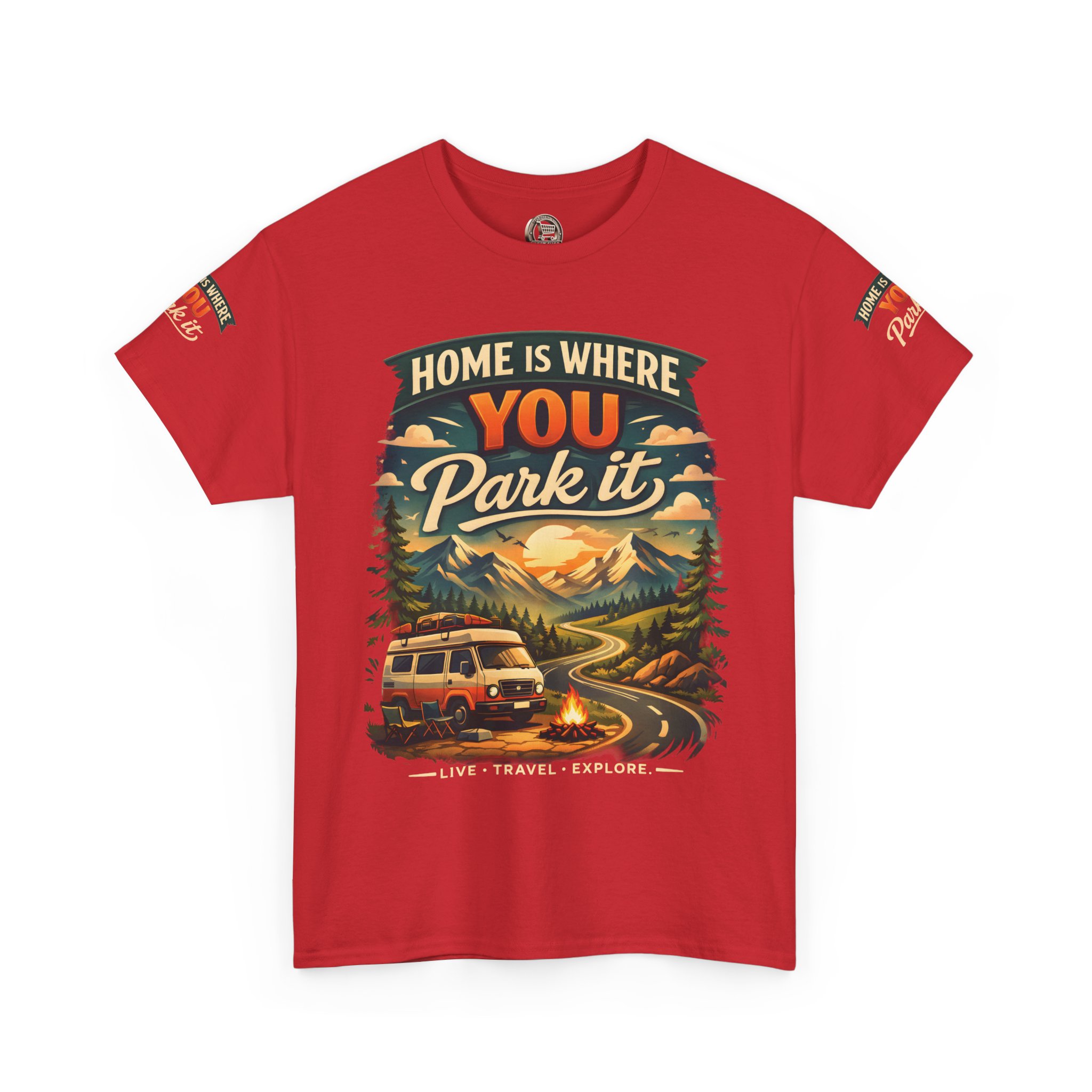 Unisex Heavy Cotton Tee — "Hom Is Where You Park It" Design Scenic-Line