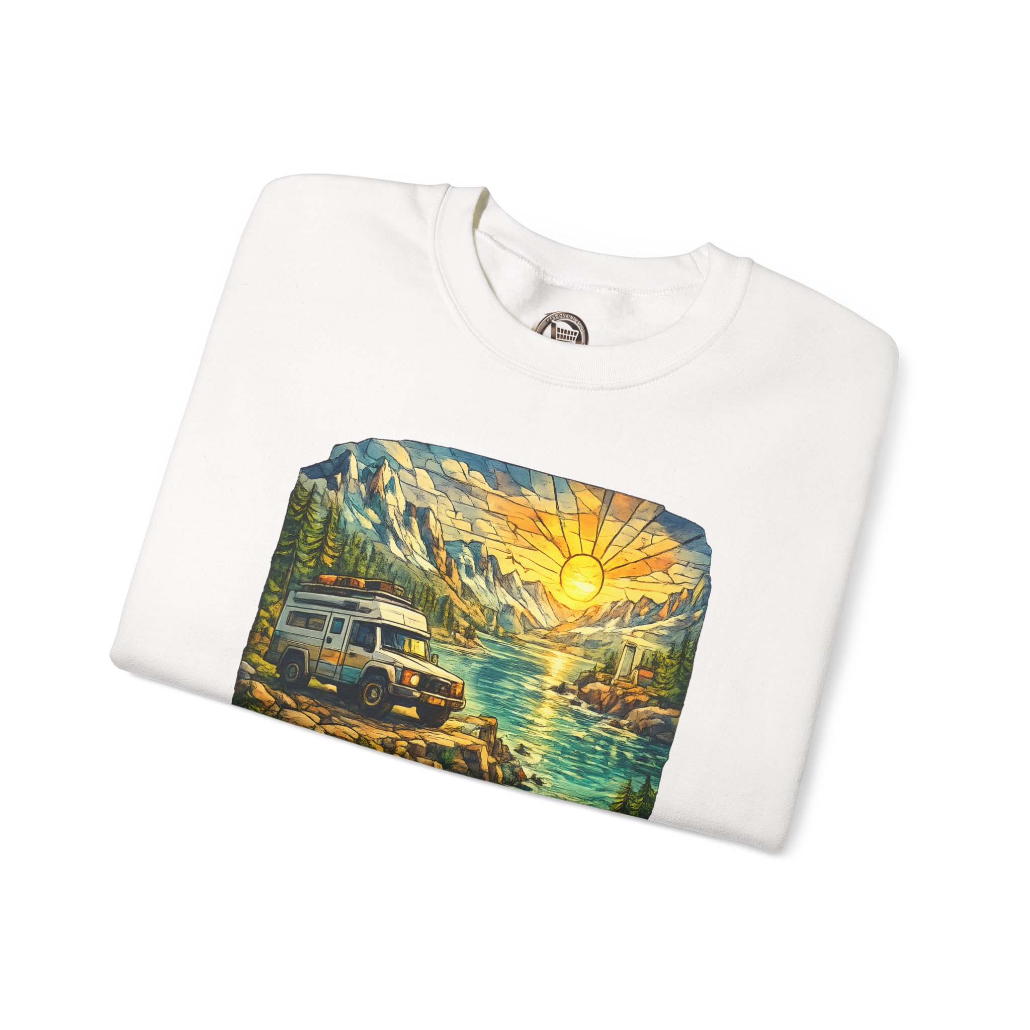 Unisex Heavy Blend™ Crewneck Sweatshirt — "Discover The Bieuty Beyond The Road" Design Cubic-Line