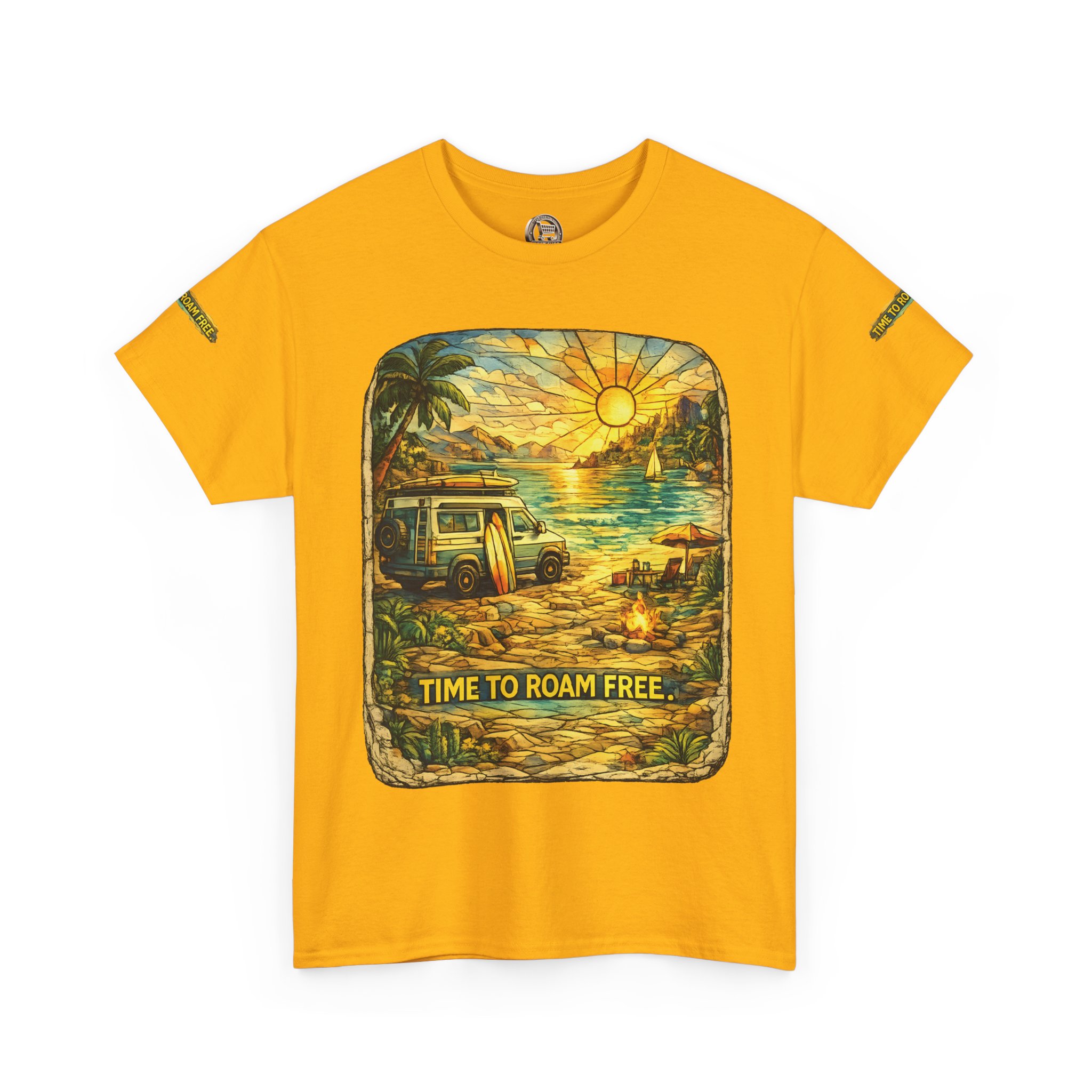 Unisex Heavy Cotton Tee — "Time To Roam Free" Design Cubic-Line