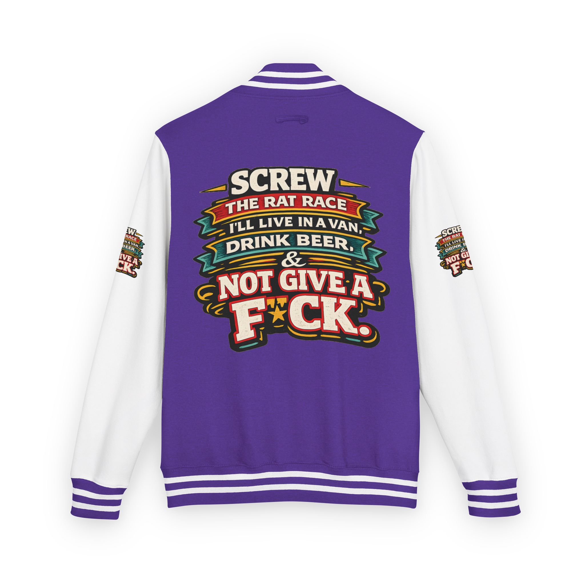 Unisex Heavyweight Letterman Jacket — "Screw The Rat Race" Design F**K-Line