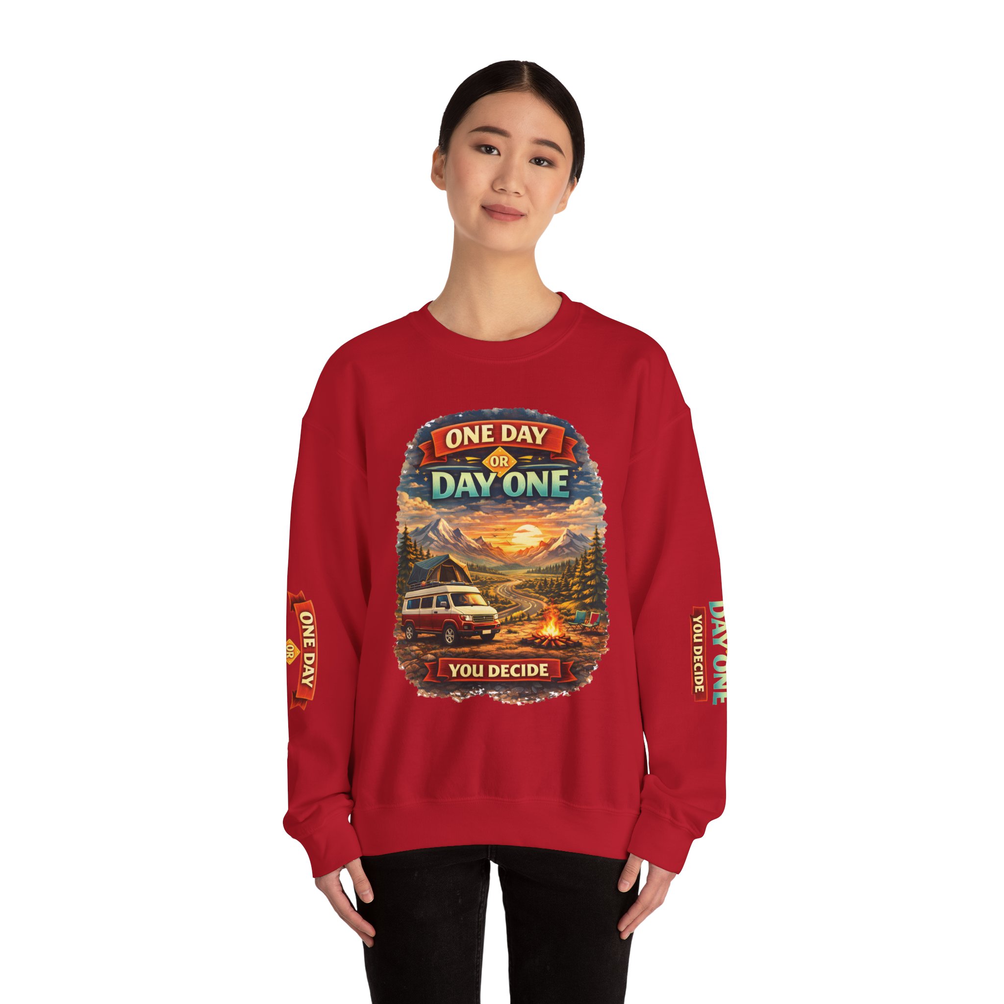 Unisex Heavy Blend™ Crewneck Sweatshirt — "One Day Or Day One" Design Scenic-Line