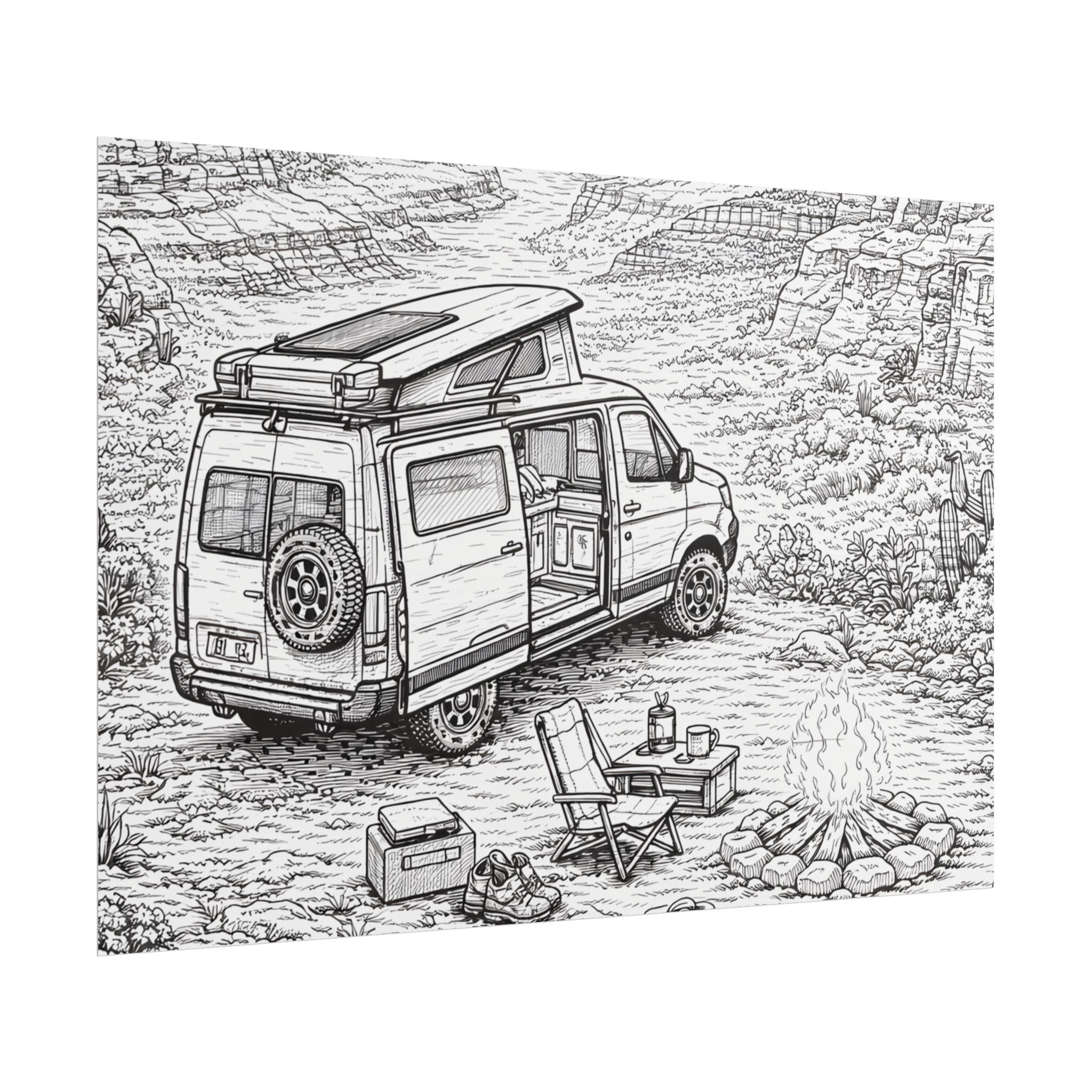Campervan Poster — Vintage RV Camping Landscape Wall Art