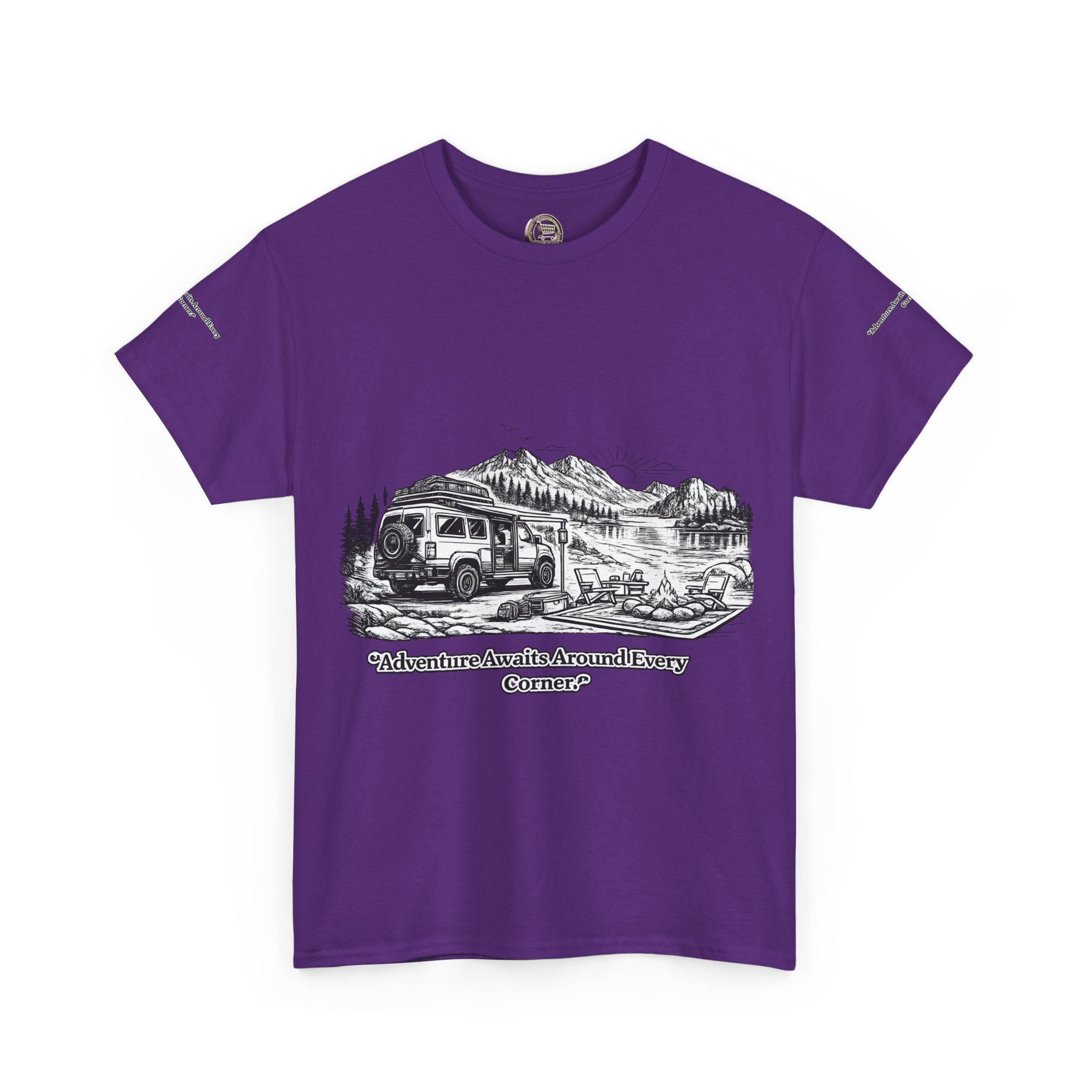 Unisex Heavy Cotton Tee — "Adventure Awaits Around Every Corner" Design Minimal-Line