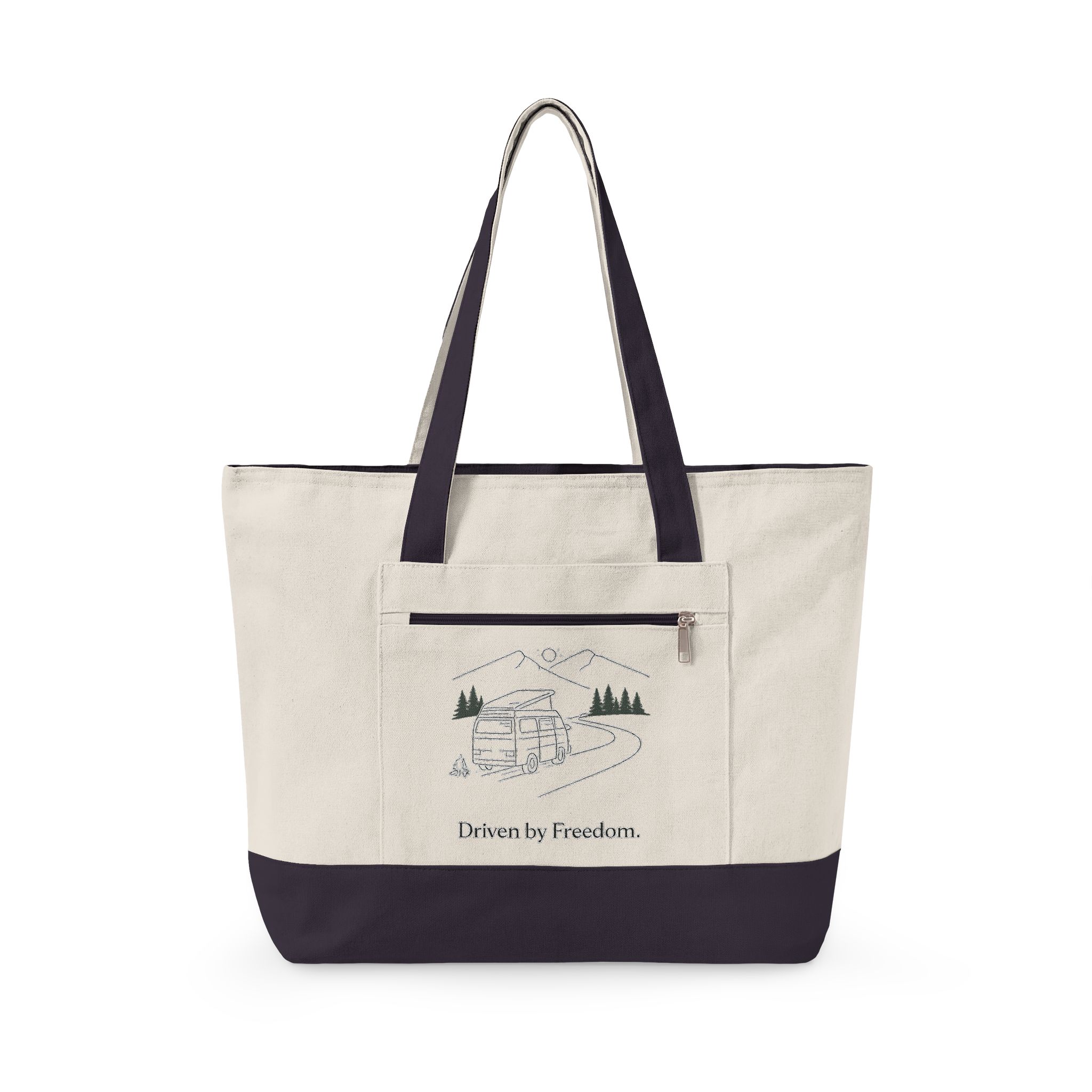 Zippered Canvas Tote — "Driven By Freedom" (Design Minimal-Line)