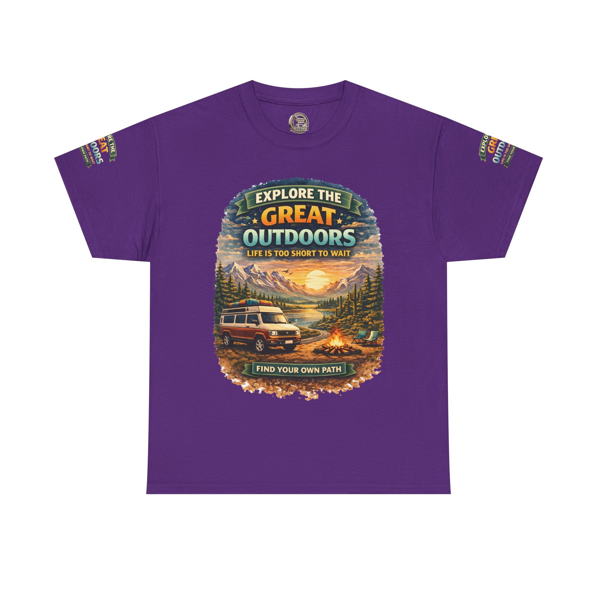 Unisex Heavy Cotton Tee — "Explore The Great Outdoors" Design Scenic-Line