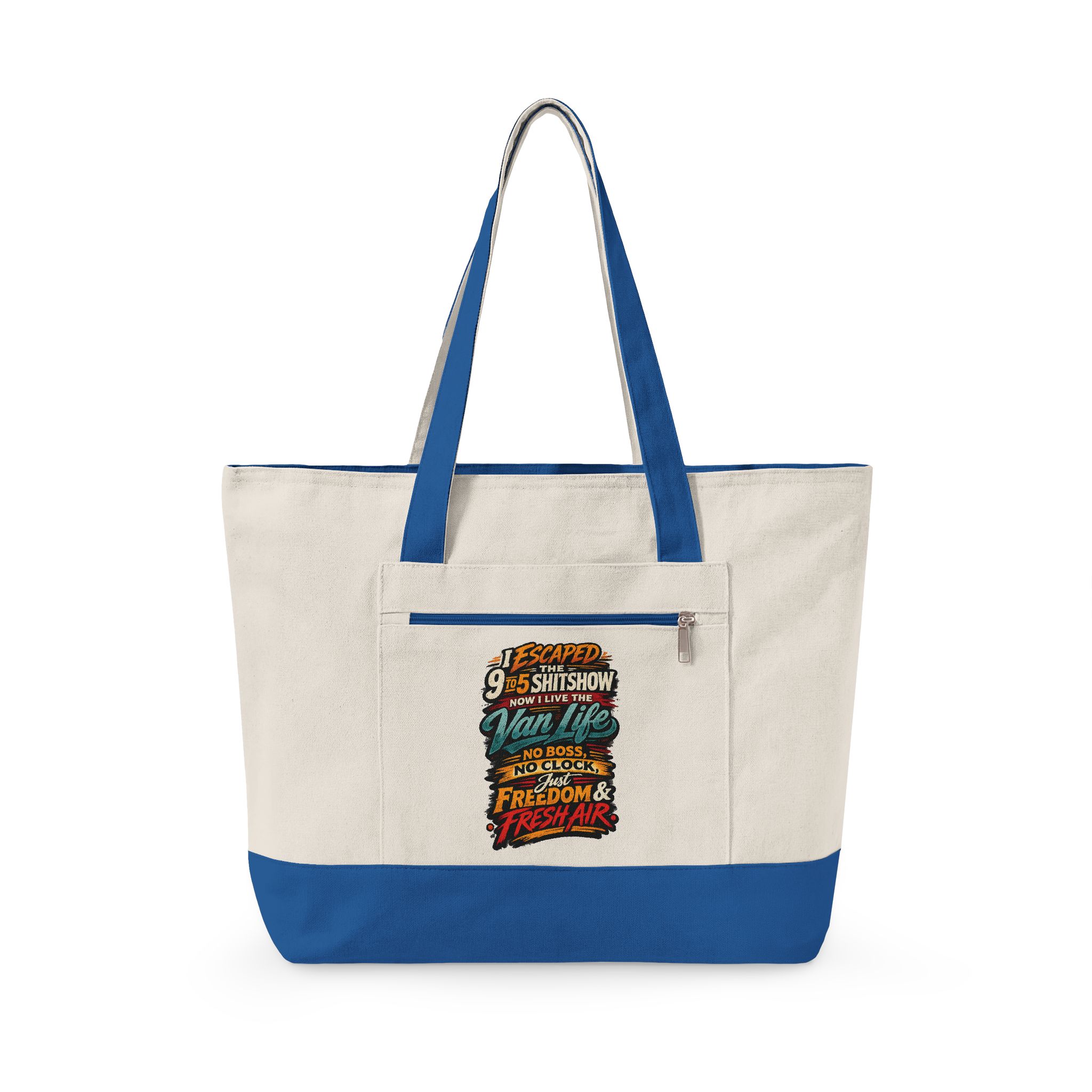 10938236119554935678_2048.jpeg Zippered Canvas Tote — "I Escaped The 9 To 5" (Design F**K-Line)