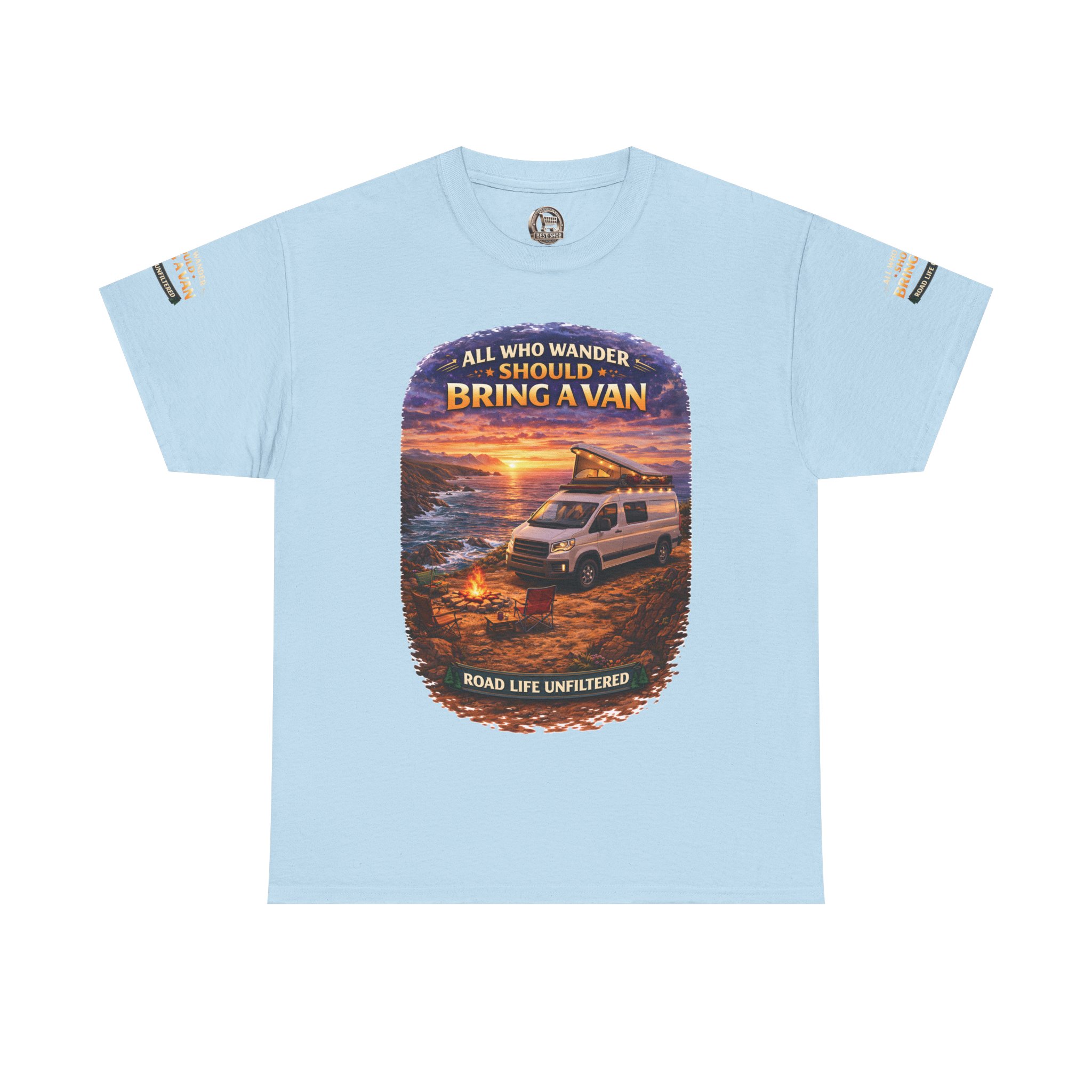 Unisex Heavy Cotton Tee — "All Who wander Should Bring A Van" Design Scenic-Line