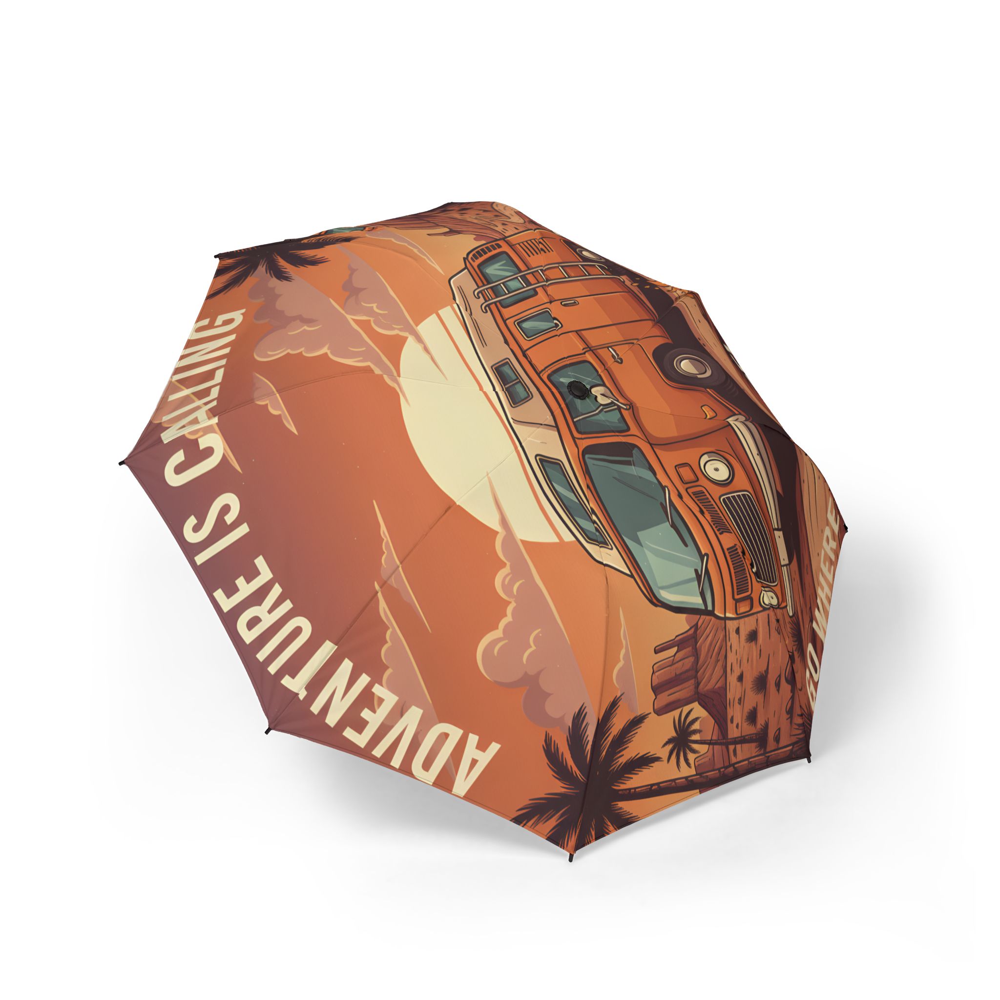 Semi-Automatic Foldable Umbrella — "Adventure Is Calling-Go Where You feel Most Alive" Vintage Adventure Print