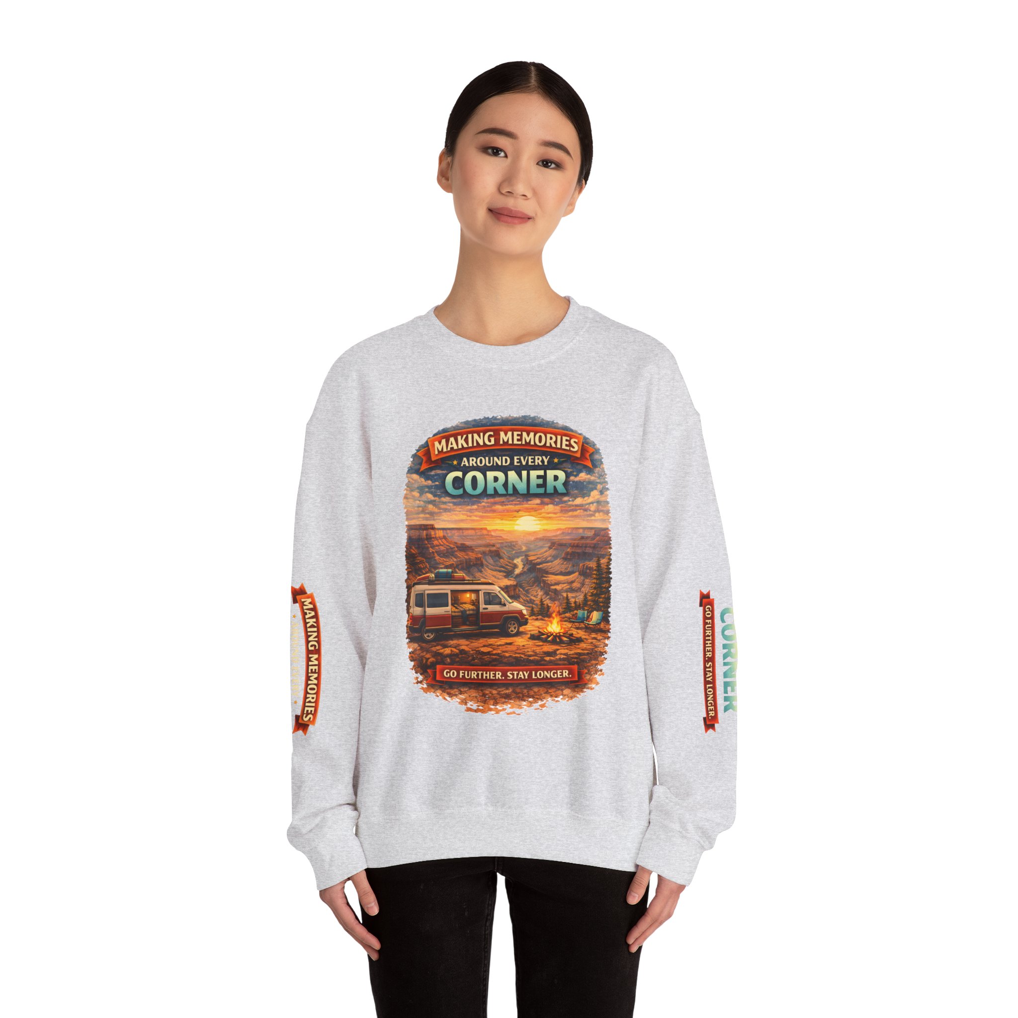Unisex Heavy Blend™ Crewneck Sweatshirt — "Making Memories Around Every Corner" Design Scenic-Line