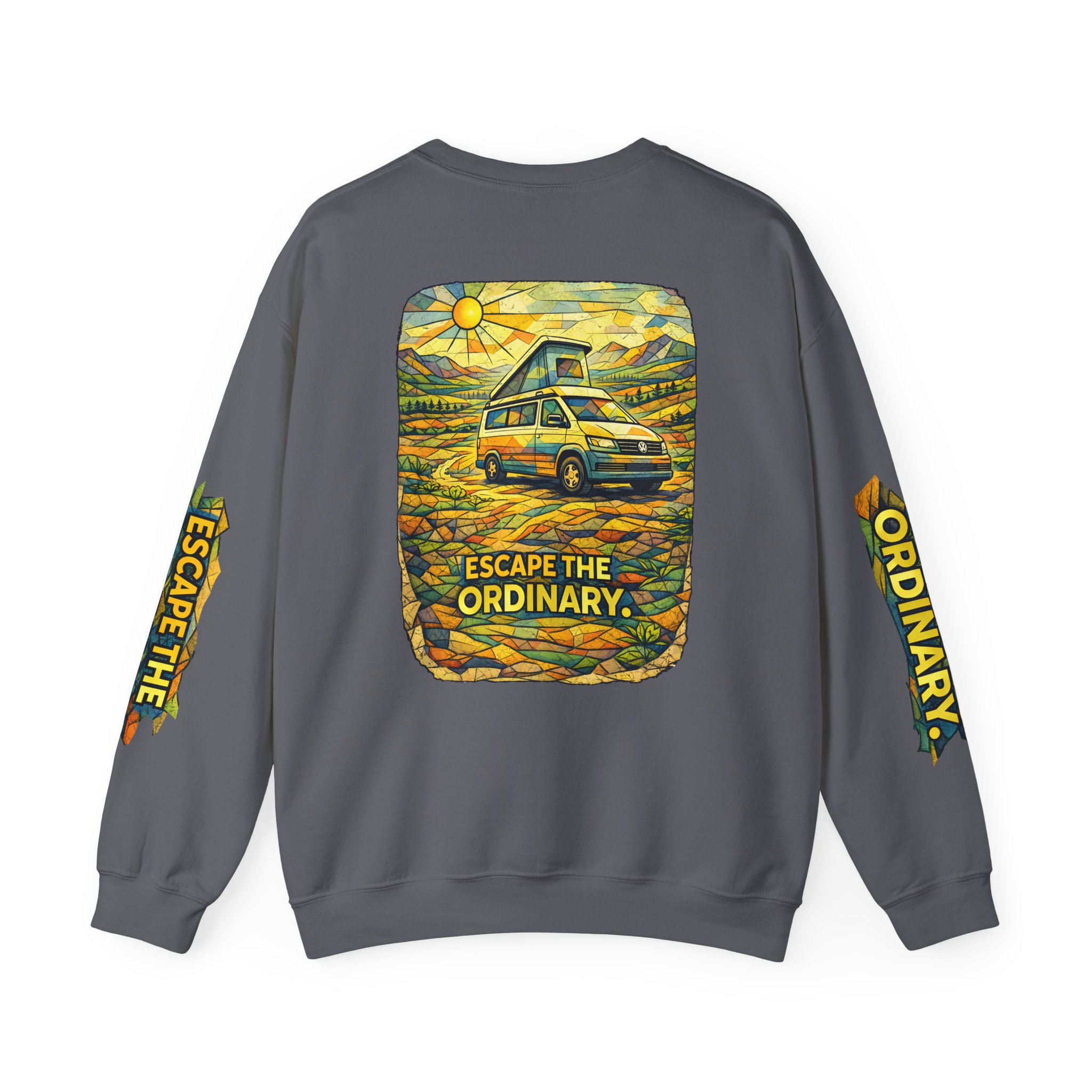 Unisex Heavy Blend™ Crewneck Sweatshirt — "Escape The Ordinary" Design Cubic-Line