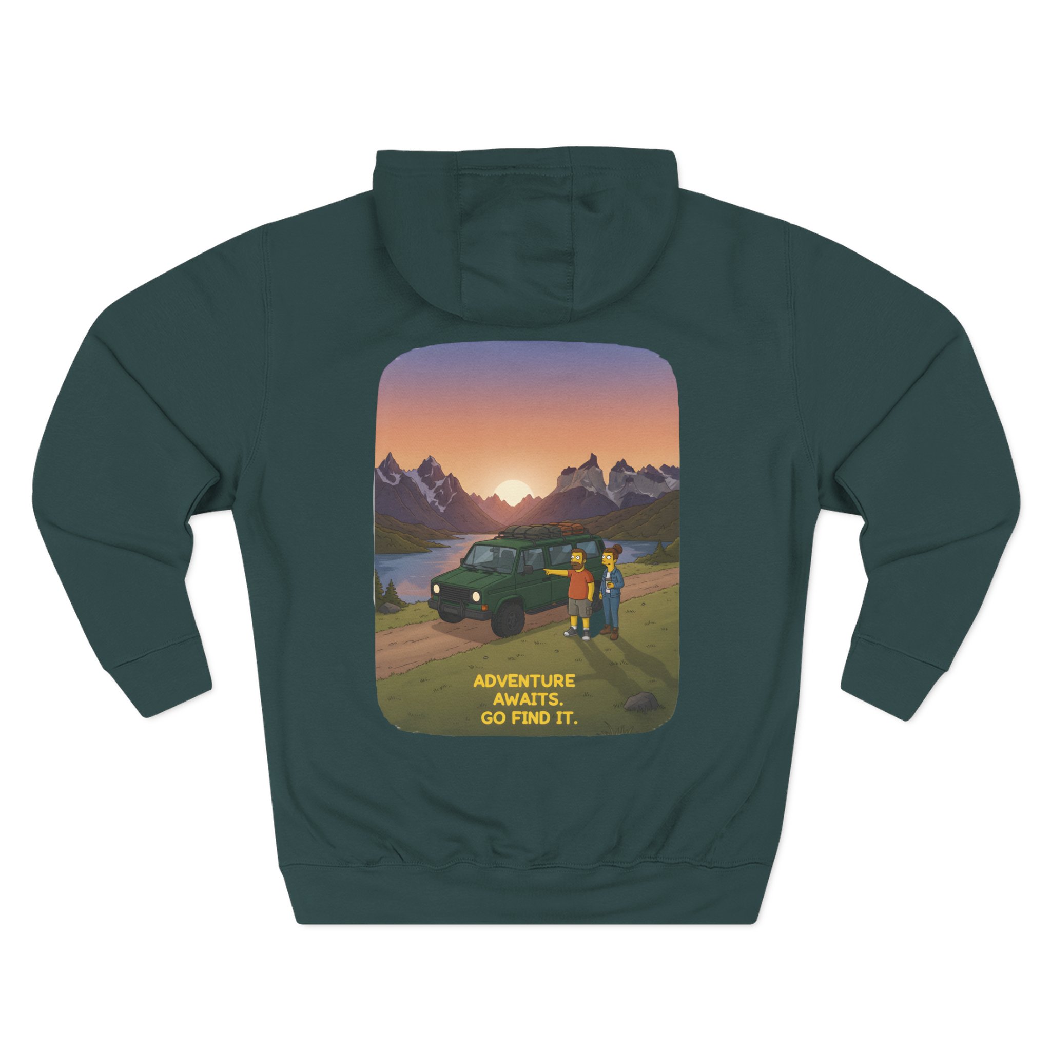 Three-Panel Fleece Hoodie - "Adventure Awaits-Go Find It" Design Sitcom-Line