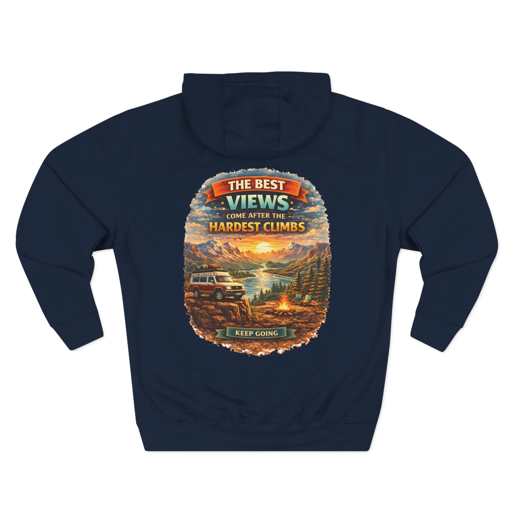 Three-Panel Fleece Hoodie - "The Best Views" Design Scenic-Line