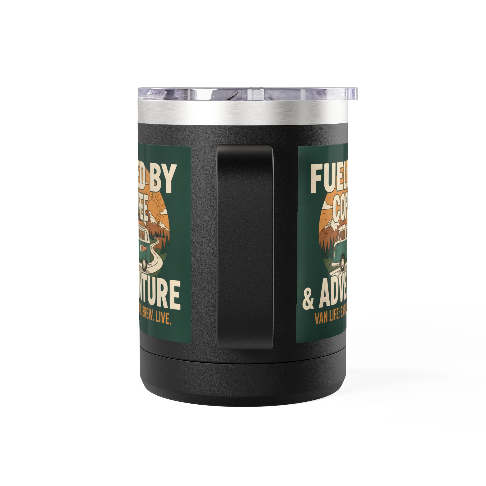 Coffee Mug Tumbler, 15oz — "Fueled by Coffee & Adventure"