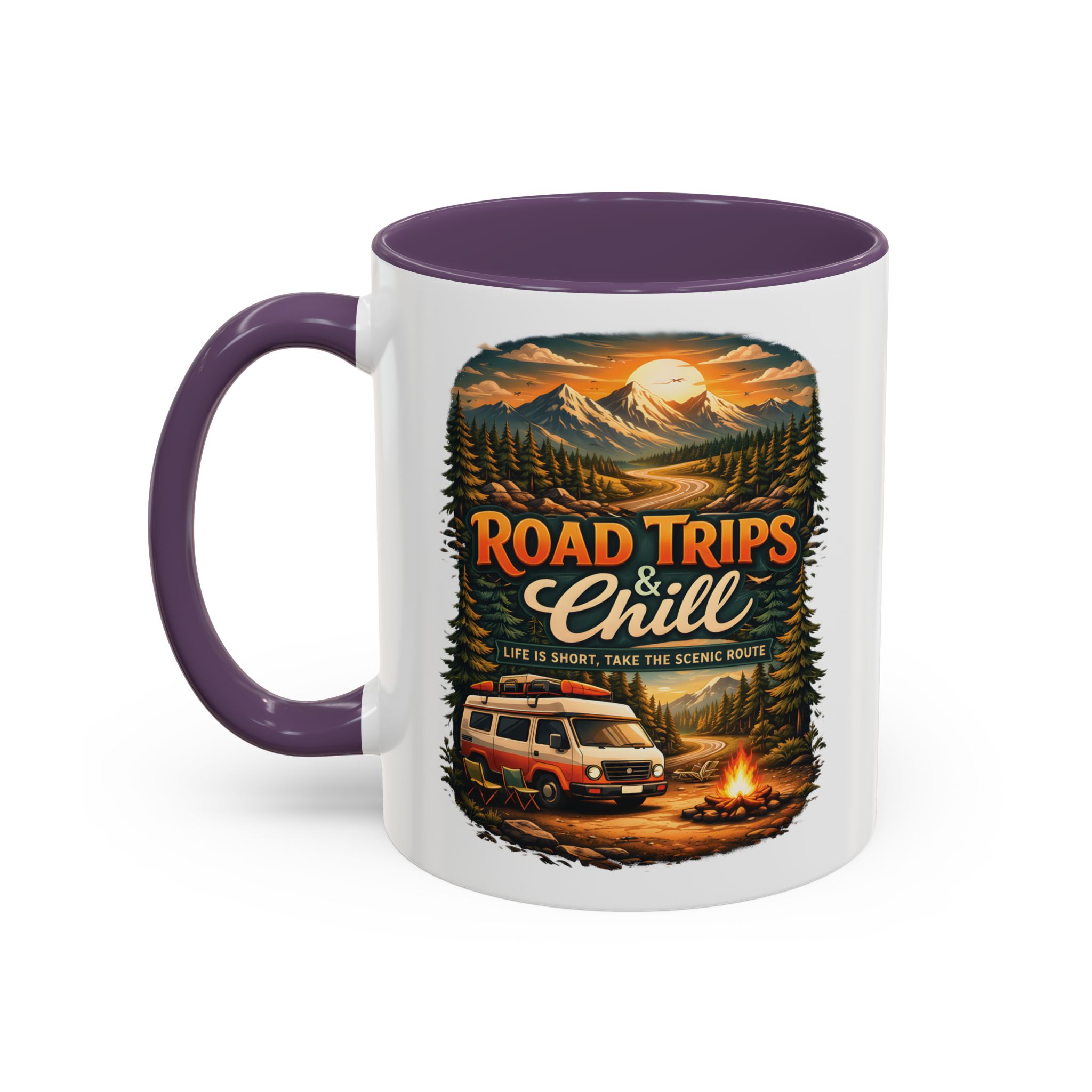 Accent Coffee Mug (11, 15oz) — "Road Trips & Chill" Design Scenic-Line