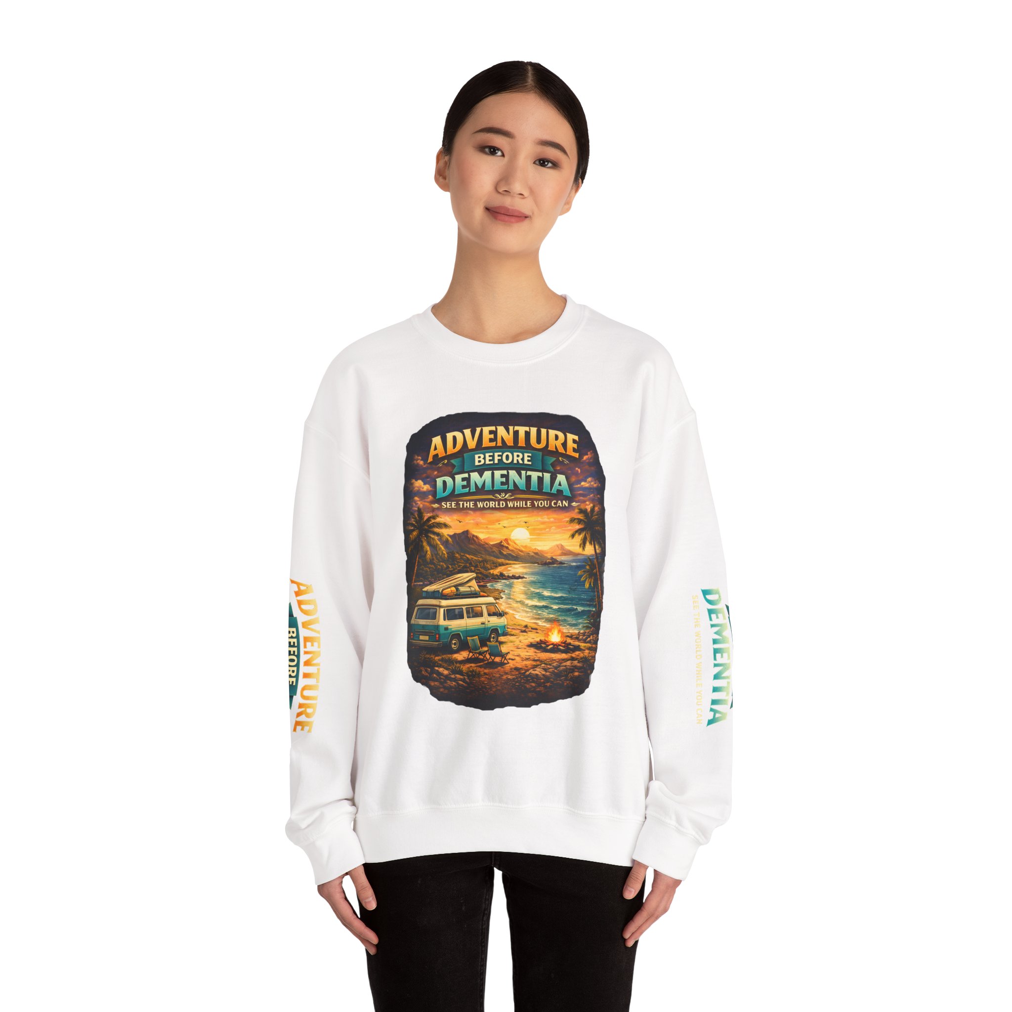 Unisex Heavy Blend™ Crewneck Sweatshirt — "Adventure Before Dementia" Design Scenic-Line