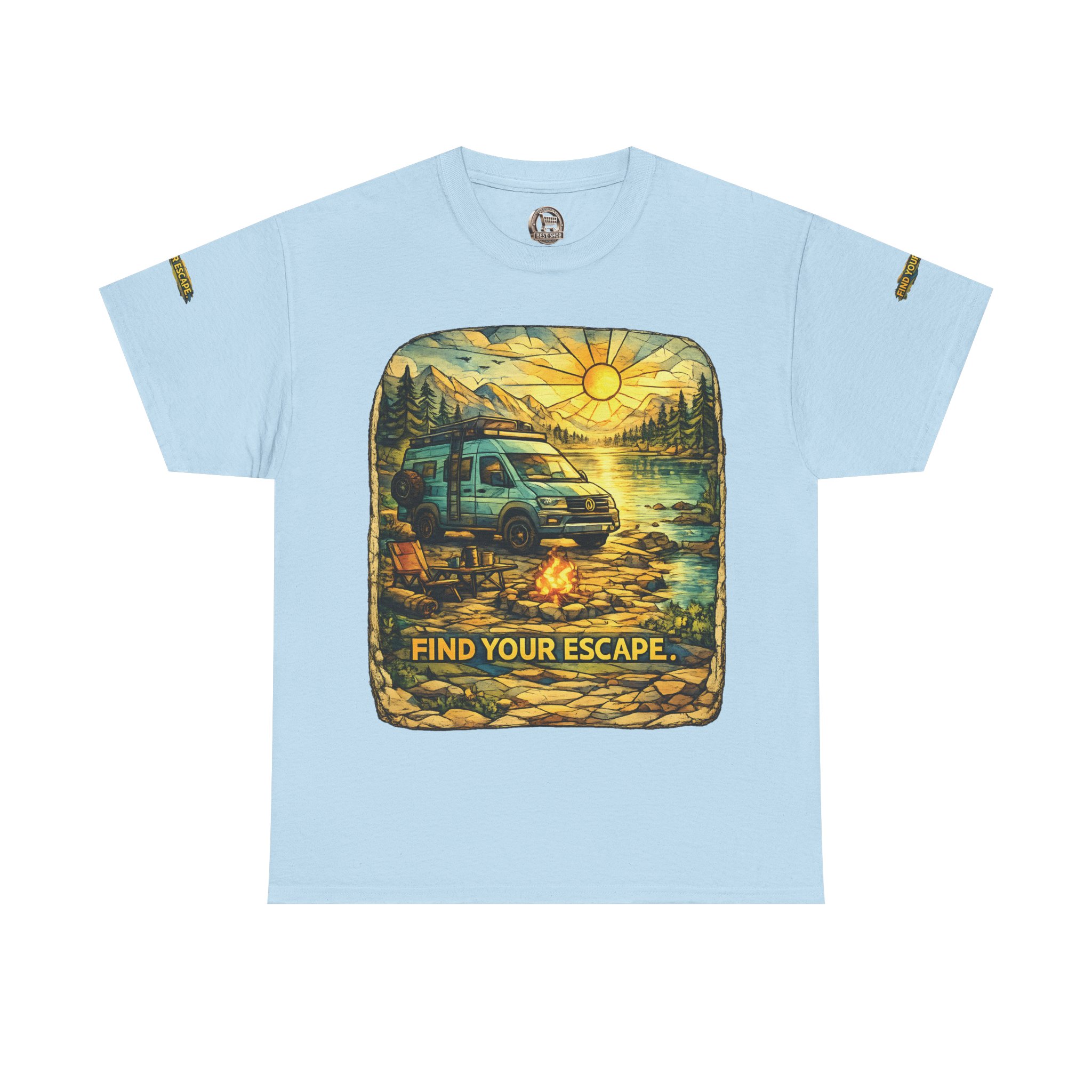 Unisex Heavy Cotton Tee — "Find Your Escape" Design Cubic-Line