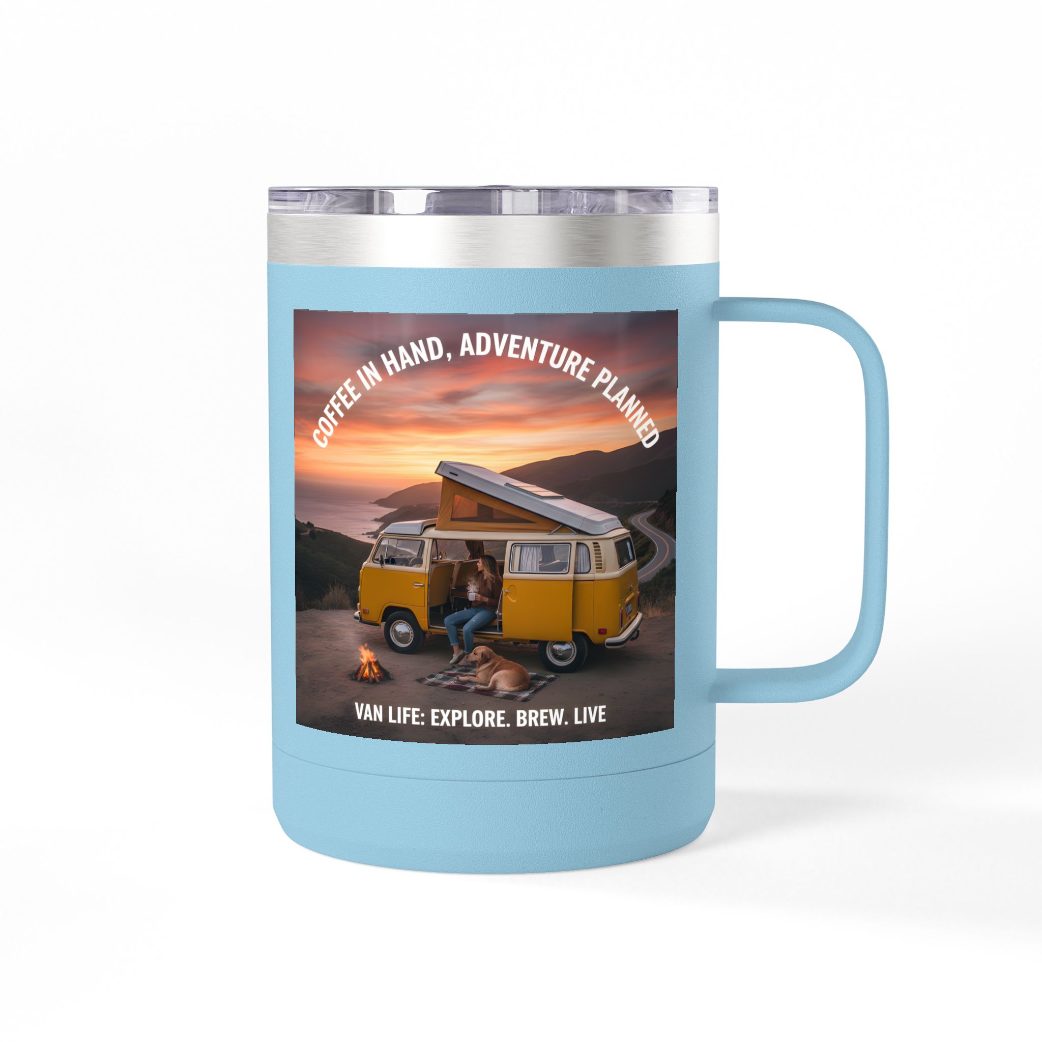 Coffee Mug Tumbler, 15oz — "Coffee in Hand, Adventure Planned"