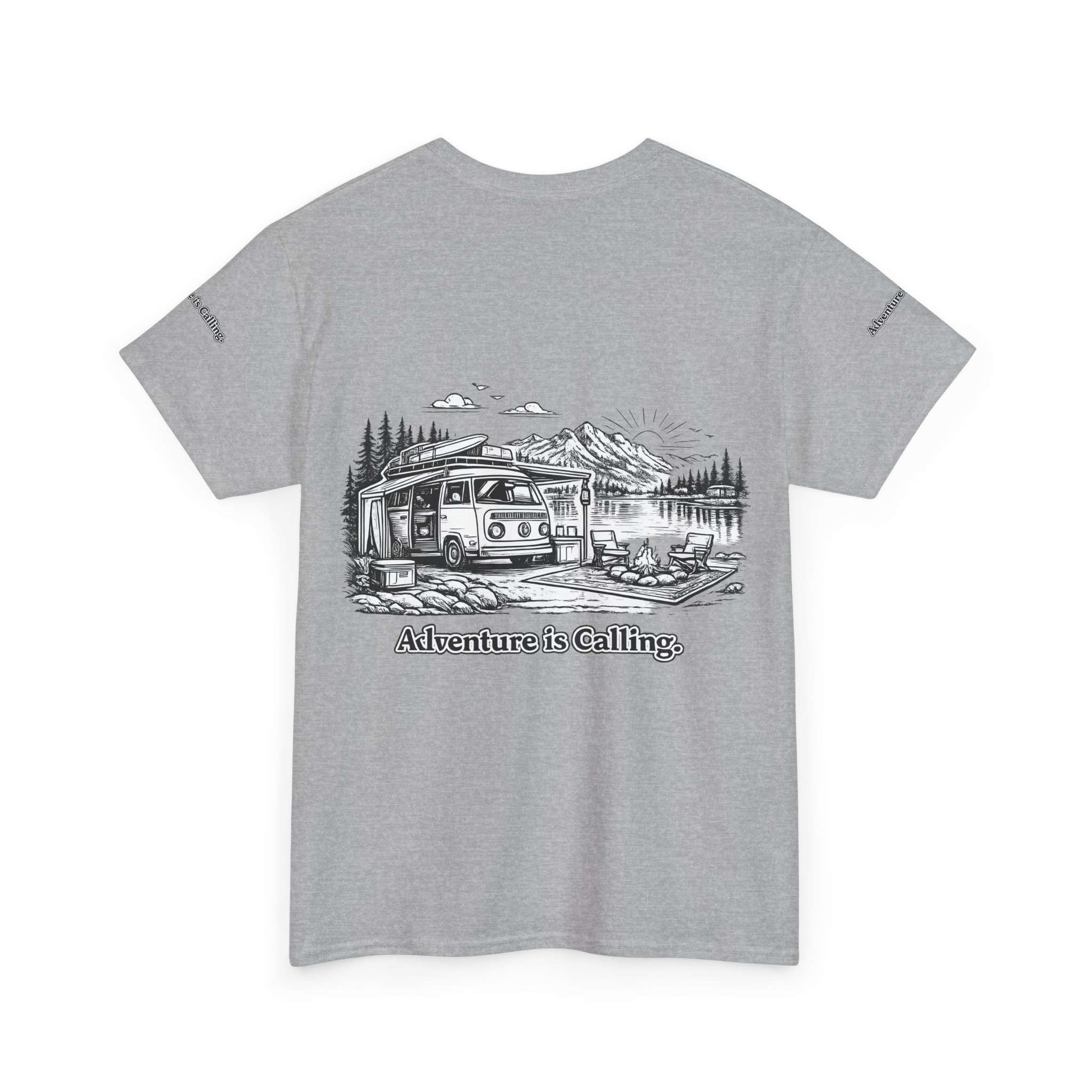 Unisex Heavy Cotton Tee — "Adventure Is Calling" Design Minimal-Line