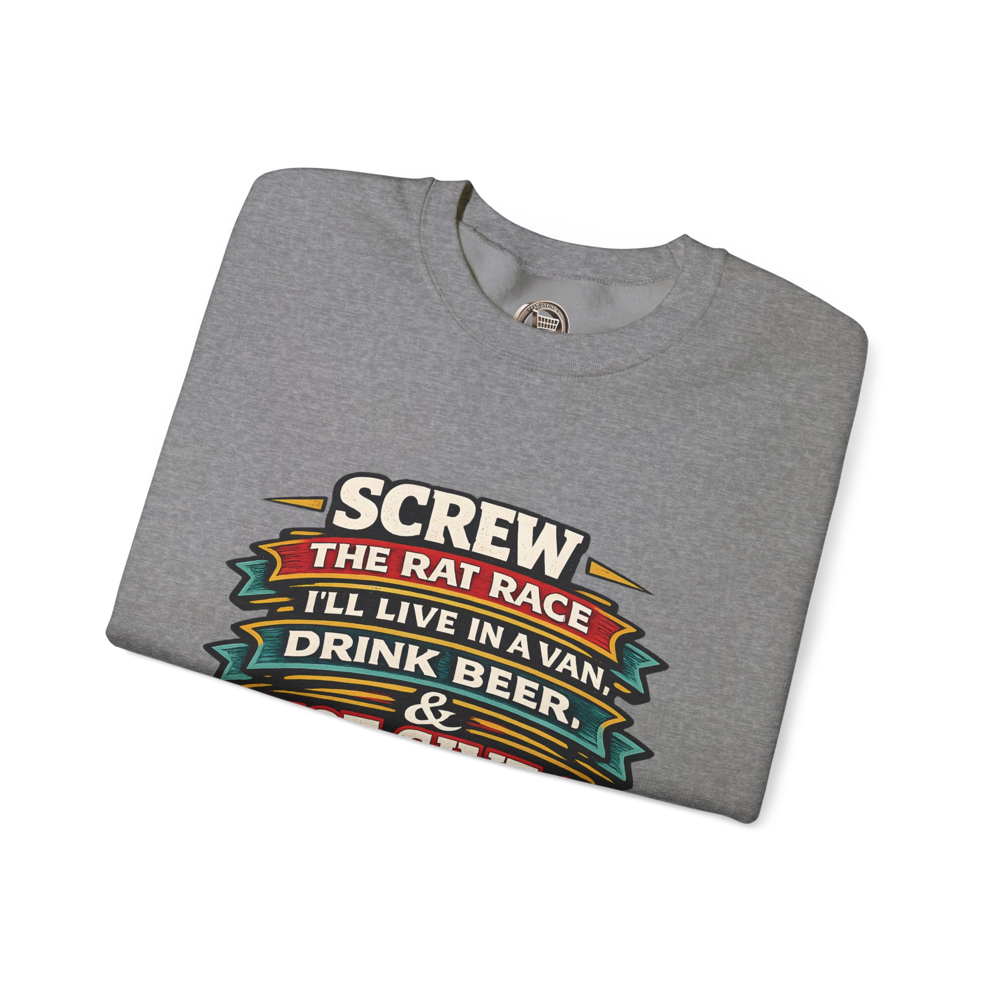 Unisex Heavy Blend™ Crewneck Sweatshirt — "Screw The Rat Race" Design F**K-Line
