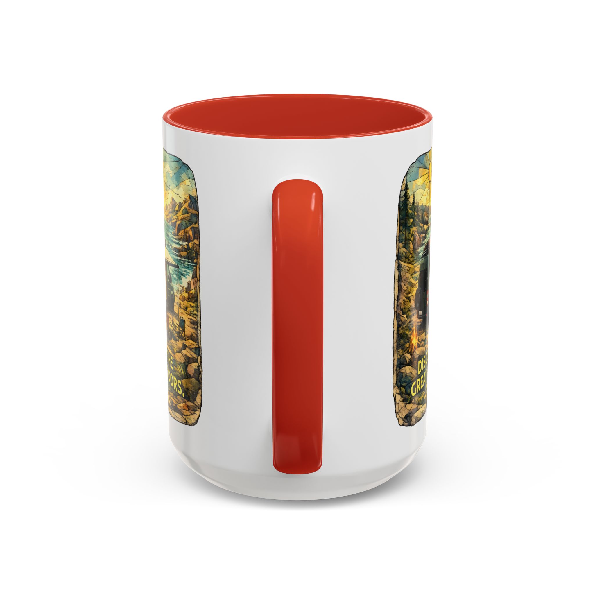 Accent Coffee Mug (11, 15oz) — "Discover The Great Outdoors" Design Cubic-Line