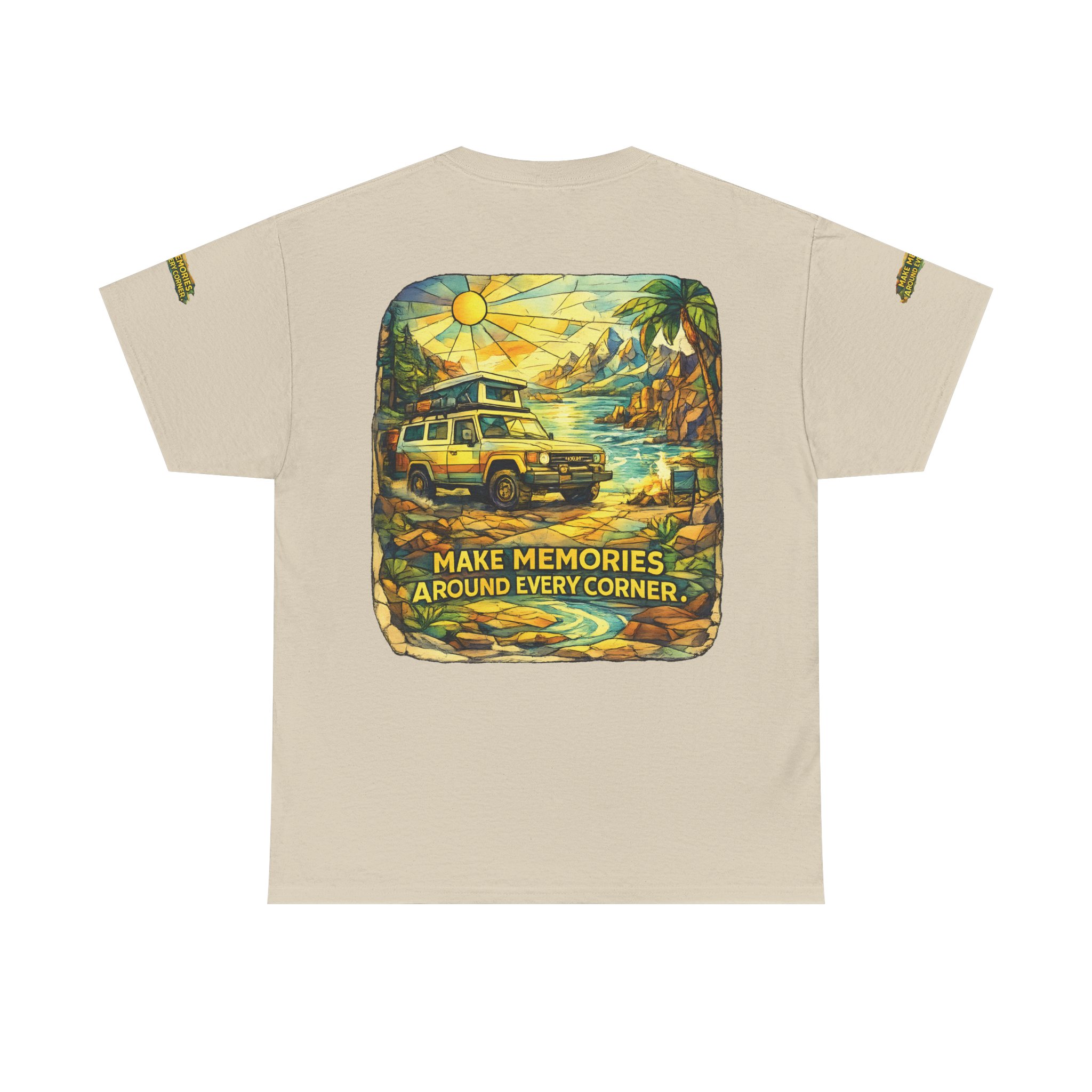 10973412496410835449_2048.jpeg Unisex Heavy Cotton Tee — "Make Memories Around Every Corner" Design Cubic-Line