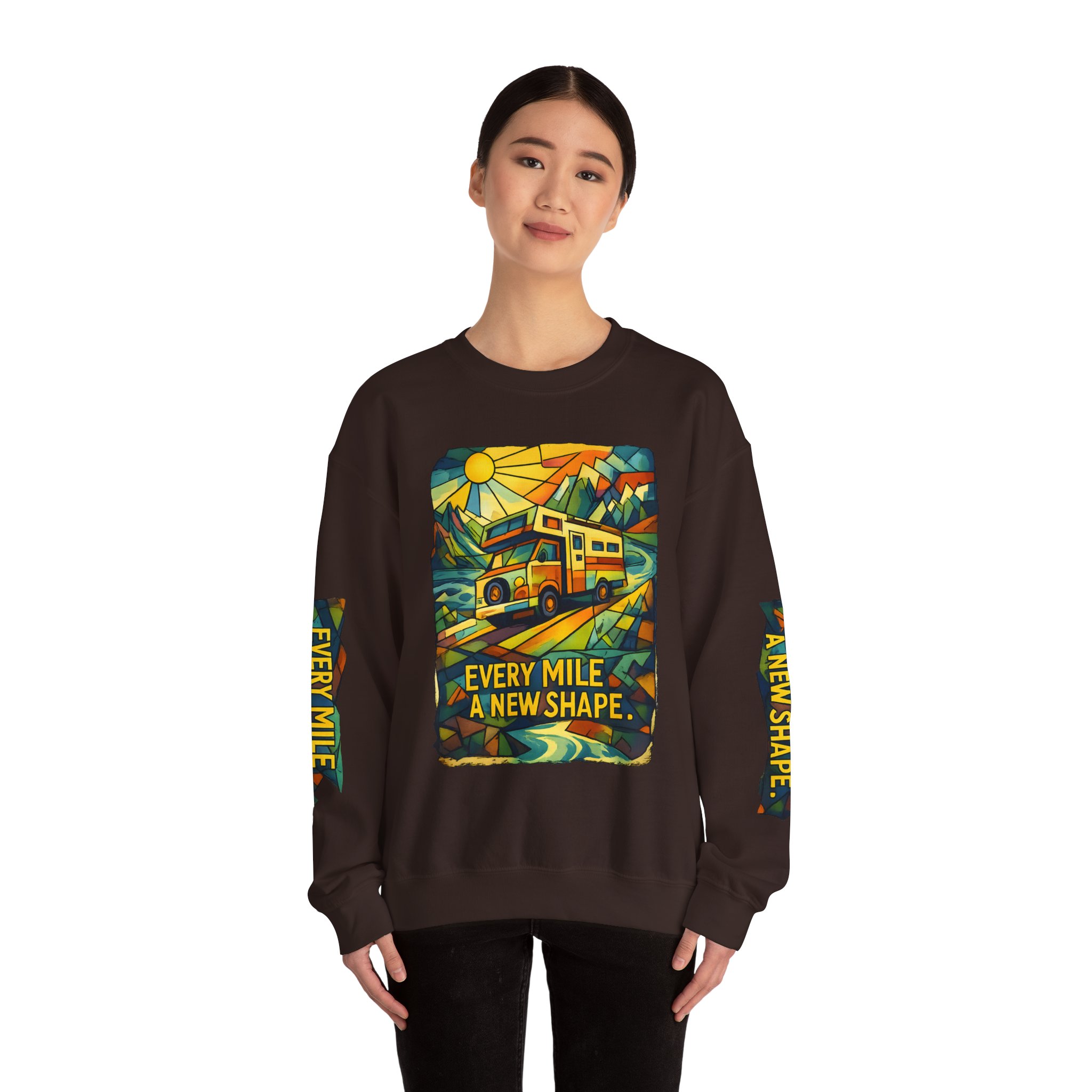Unisex Heavy Blend™ Crewneck Sweatshirt — "Every Mile A New Shape" Design Cubic-Line