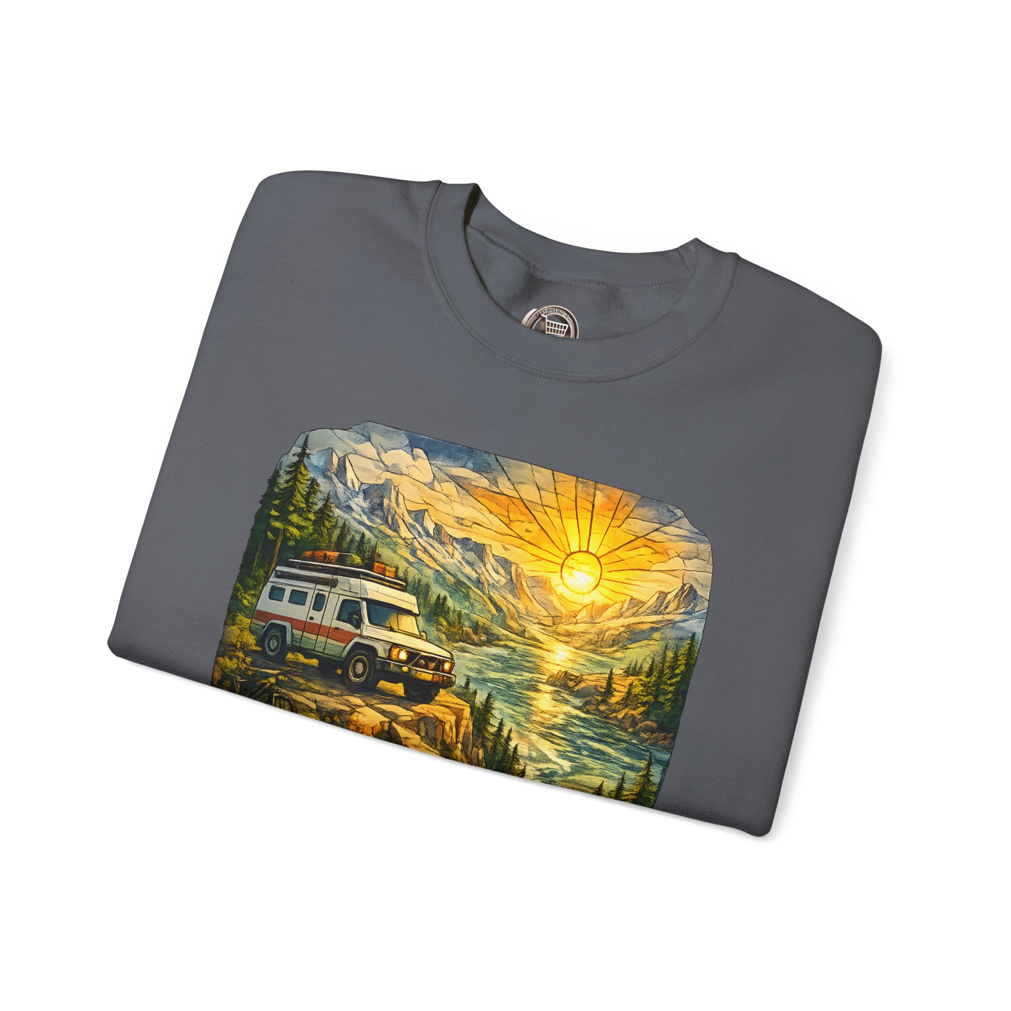 Unisex Heavy Blend™ Crewneck Sweatshirt — "Let The Journey Be Your Home" Design Cubic-Line