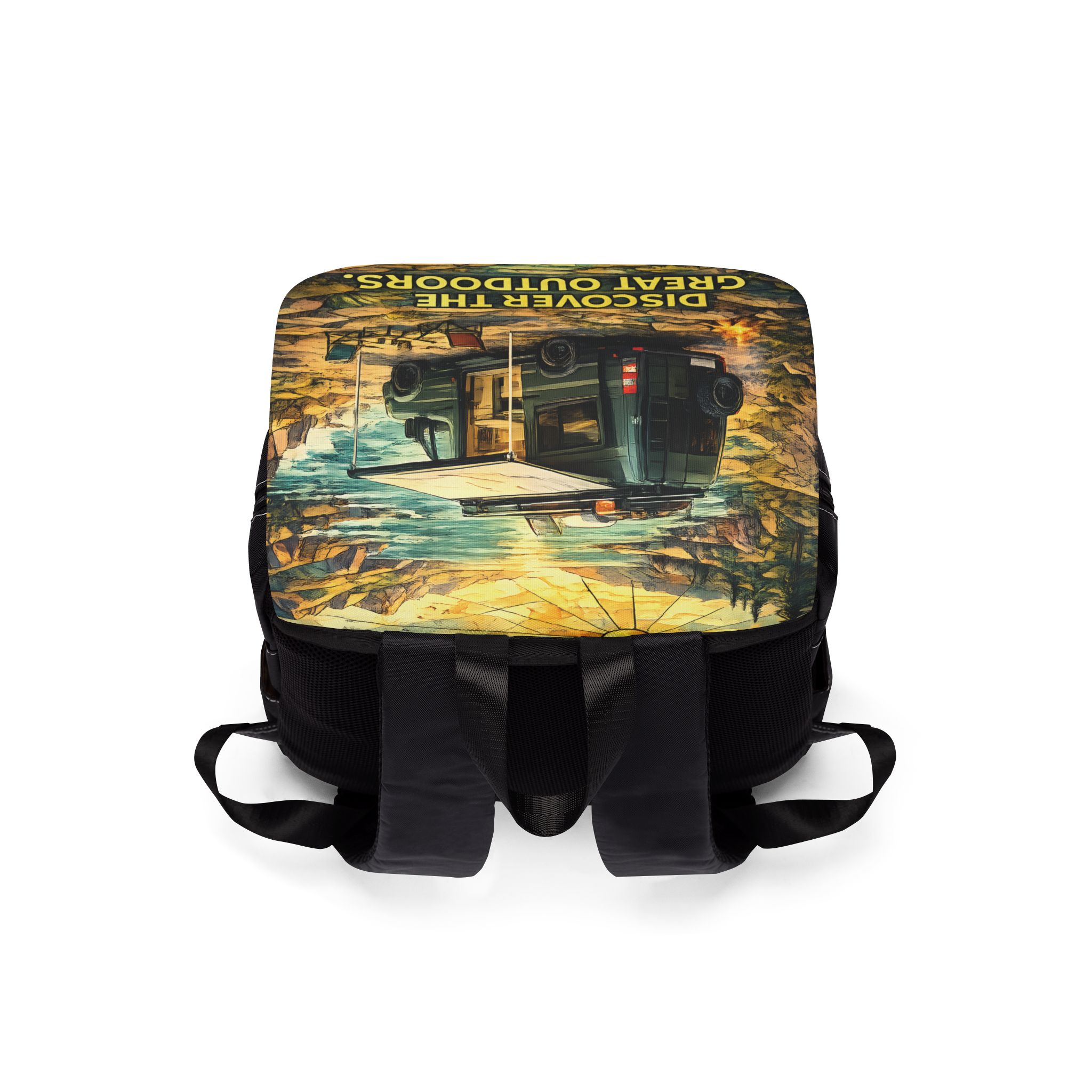 Unisex Casual Shoulder Backpack — "Discover The Great Outdoors" Design Cubic-Line