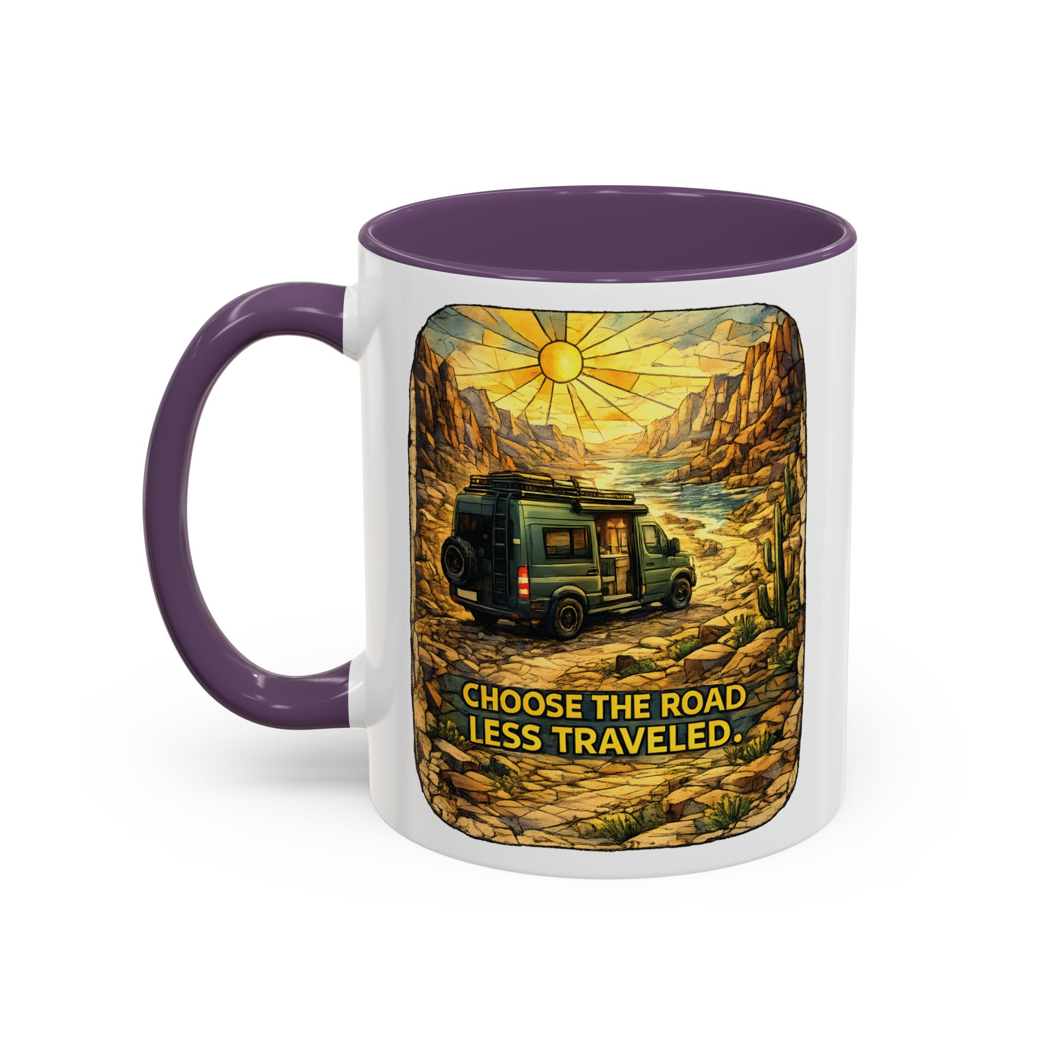 Accent Coffee Mug (11, 15oz) — "Choose The Road Less Traveled" Design Cubic-Line