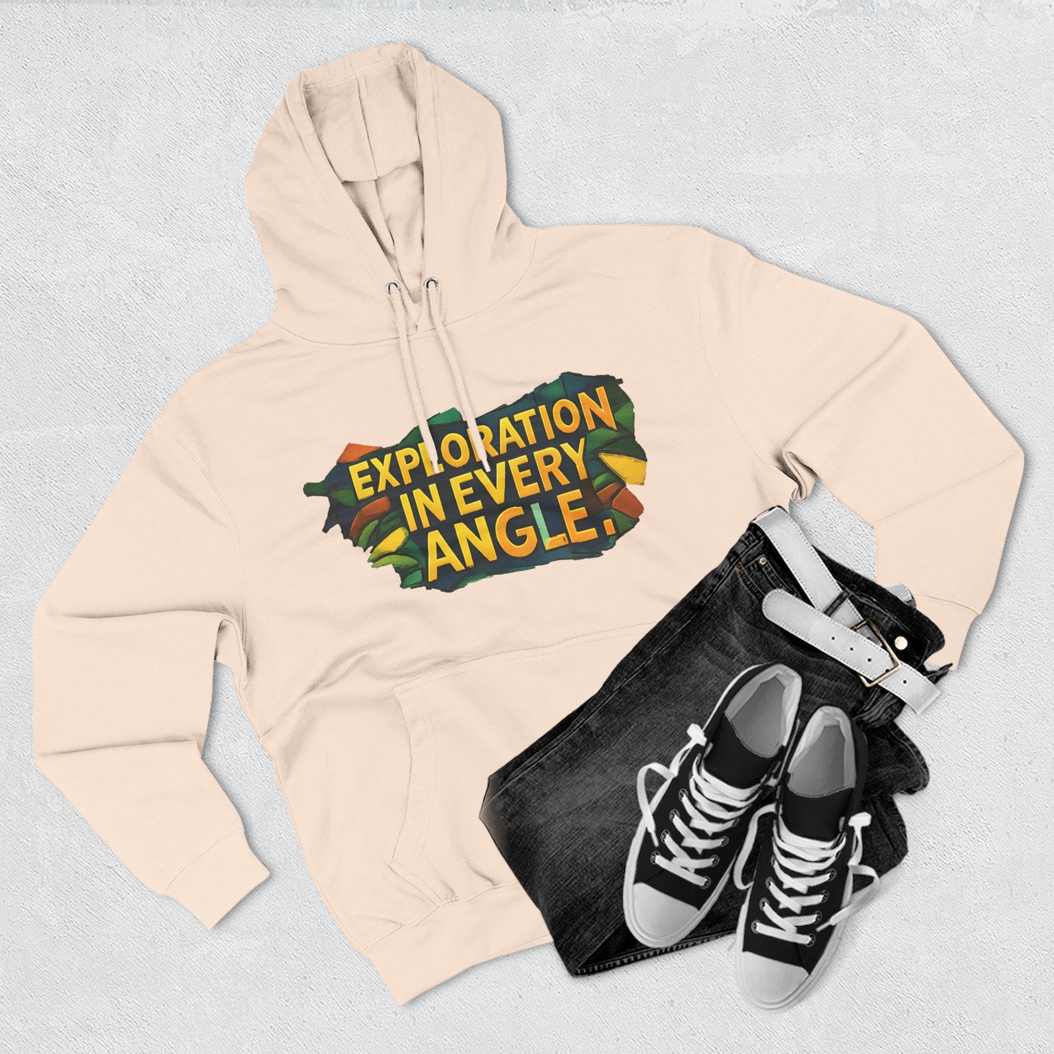 Three-Panel Fleece Hoodie - "Exploration In Every Angle" Design Cubic-Line