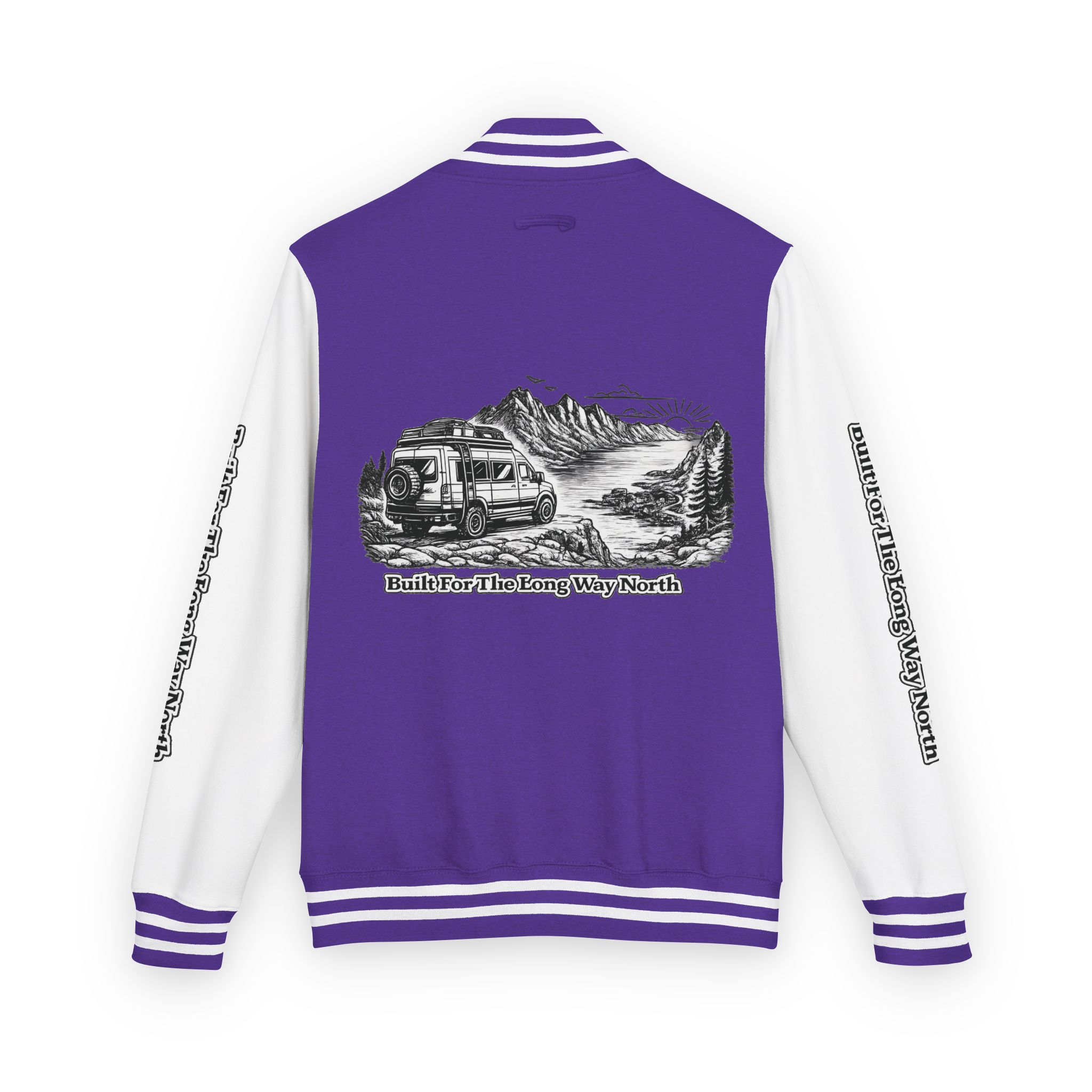 Unisex Heavyweight Letterman Jacket — "Built For The Long Way North" Travel Varsity Coat