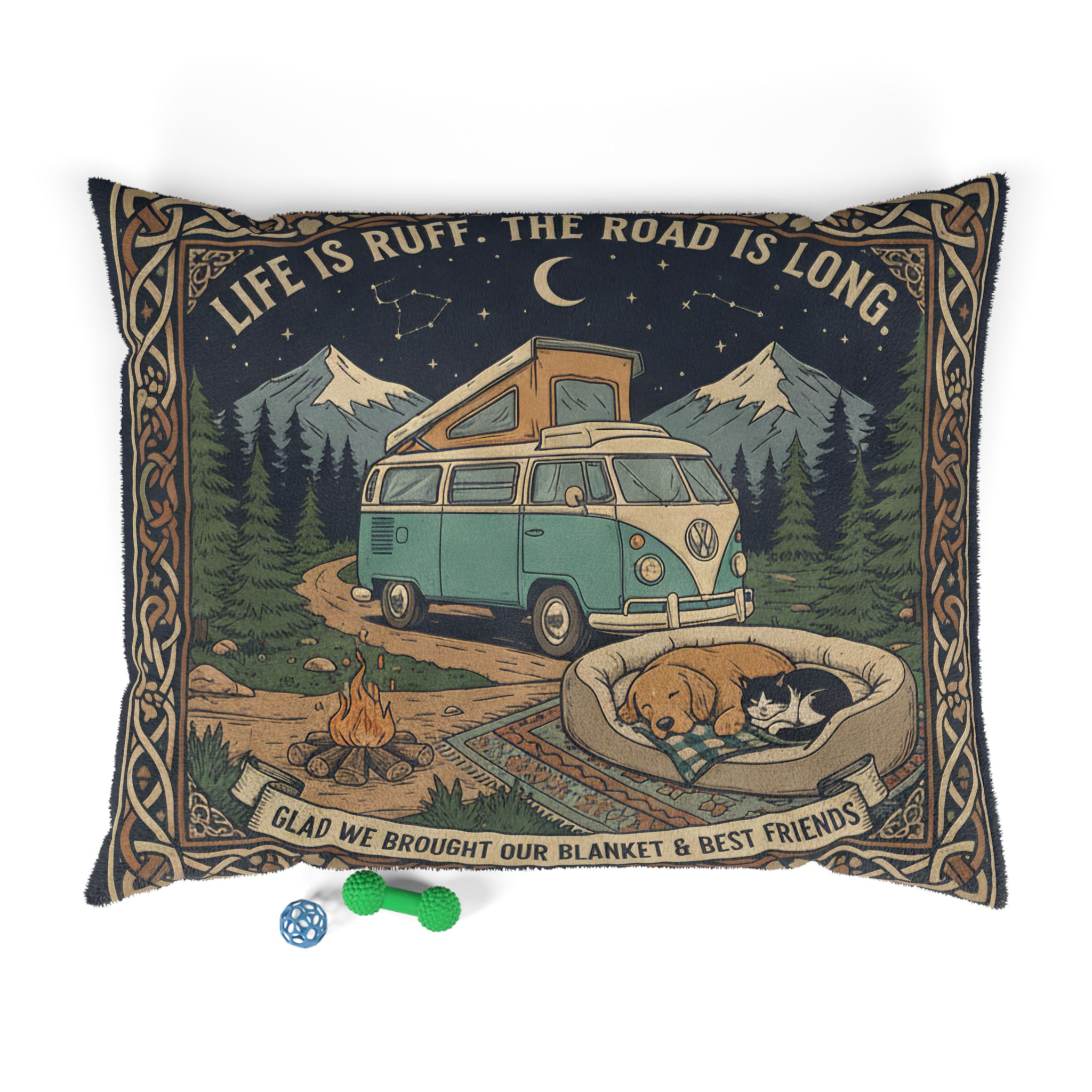 Pet Bed — "Life Is Ruff" Vintage Van Dog & Cat Travel Pillow