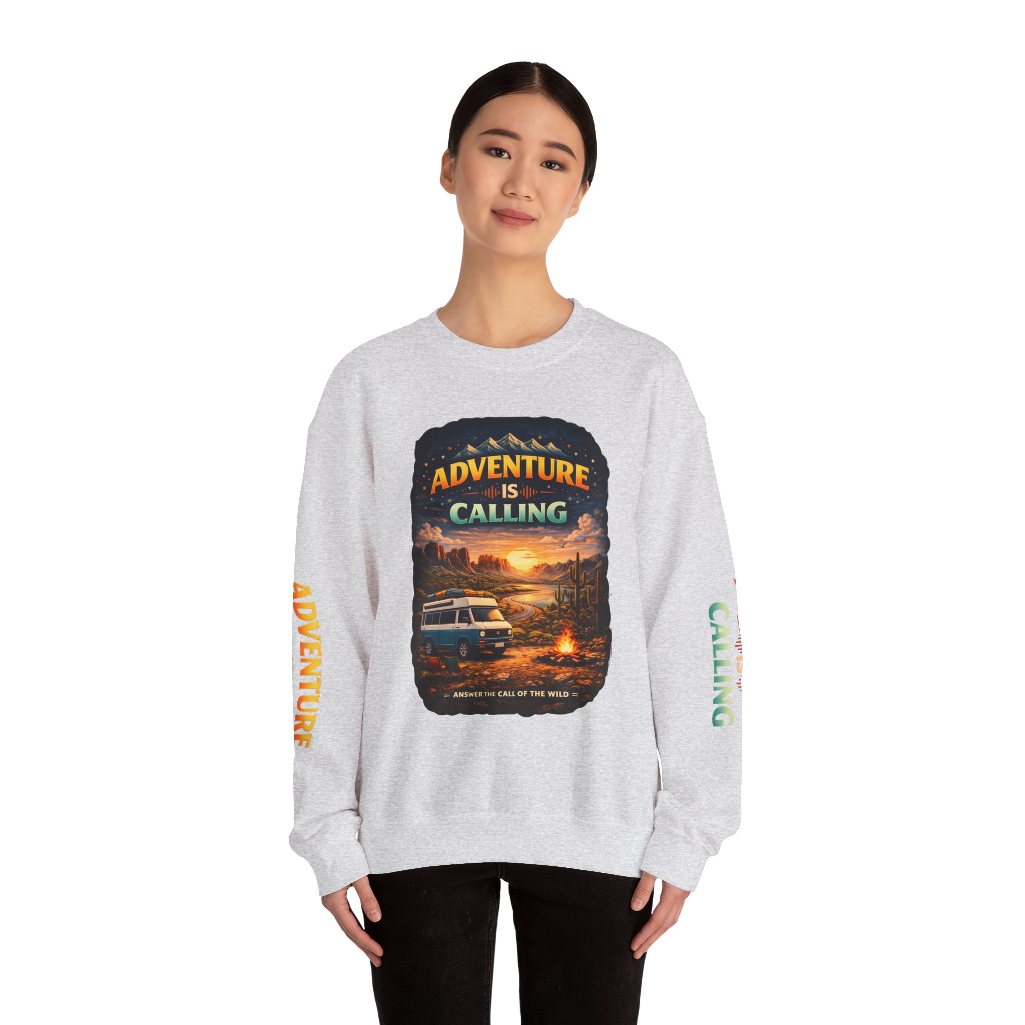 Unisex Heavy Blend™ Crewneck Sweatshirt — "Adventure Is Calling" Design Scenic-Line