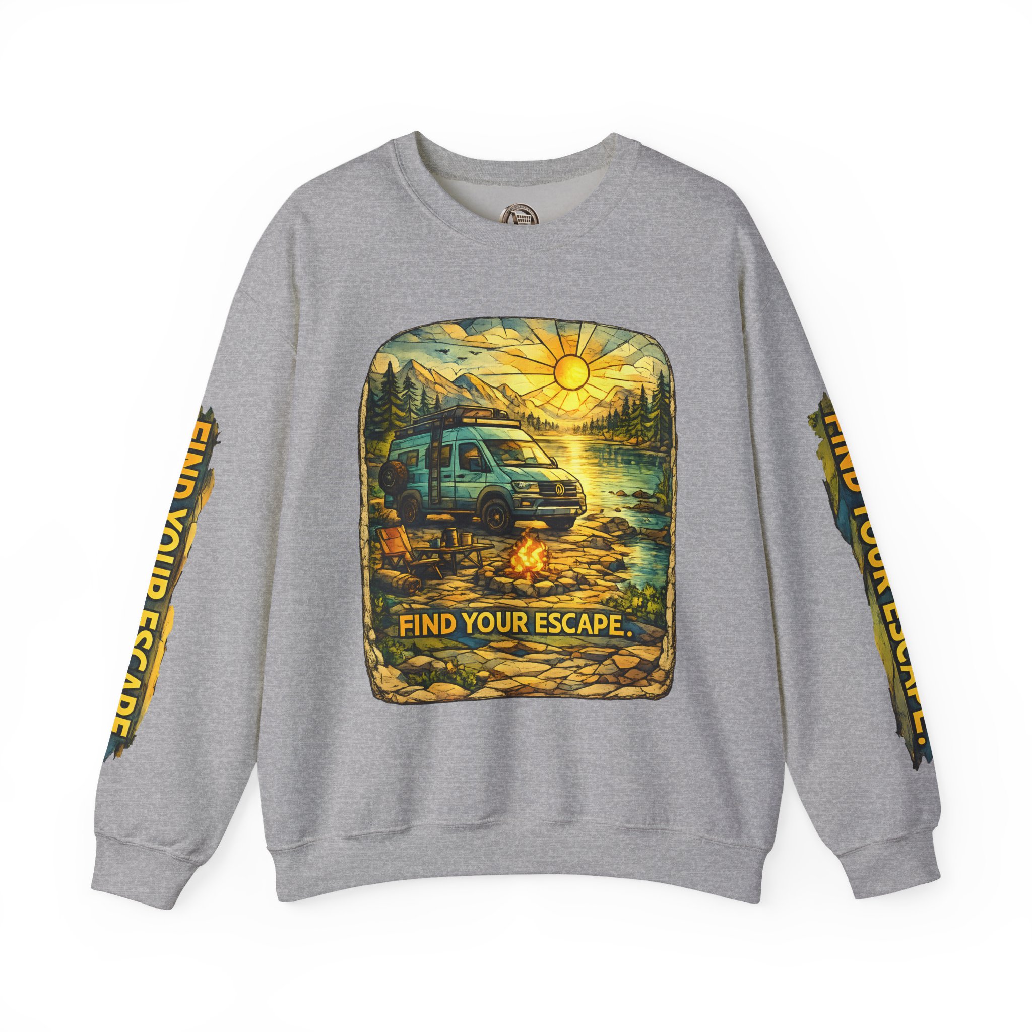 Unisex Heavy Blend™ Crewneck Sweatshirt — "Find Your Escape" Design Cubic-Line
