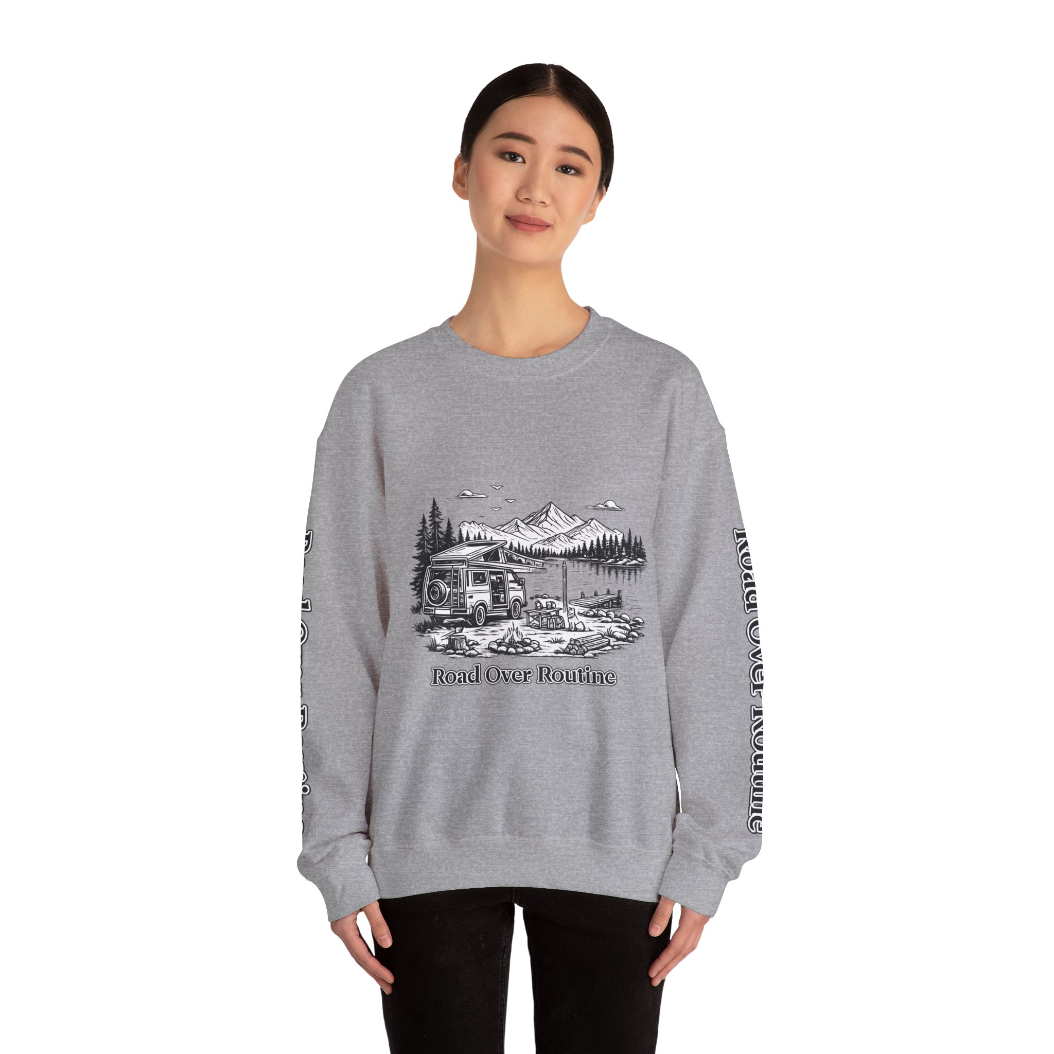 Unisex Heavy Blend™ Crewneck Sweatshirt — "Road Over Routine" Design Minimal-Line