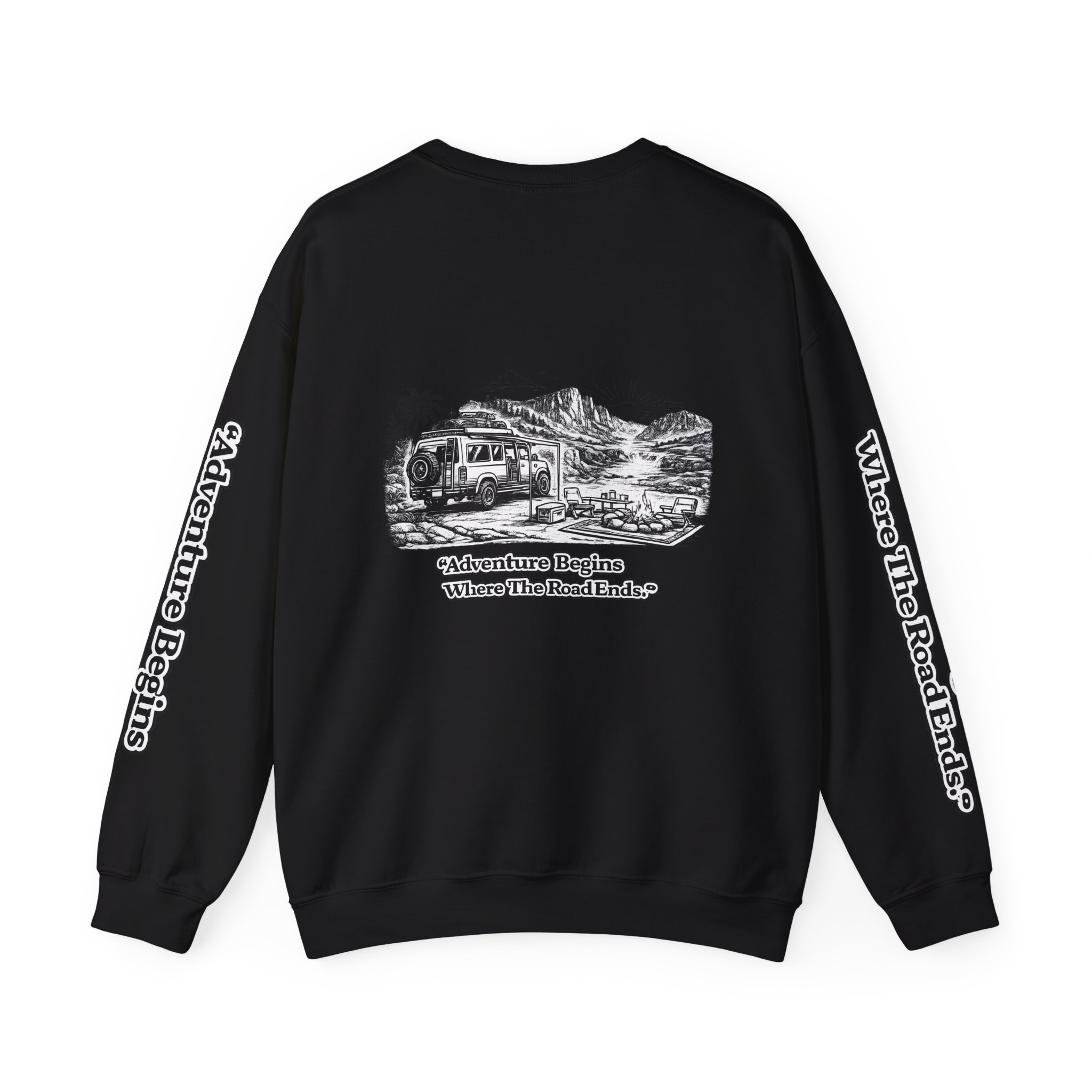 11014265574791007999_2048.jpeg Unisex Heavy Blend™ Crewneck Sweatshirt — "Adventure Begins Where The Road Ends" Design Minimal-Line