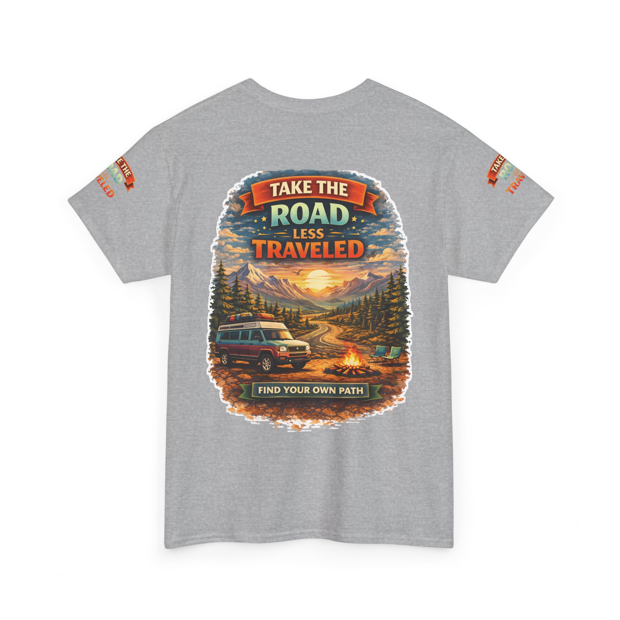 Unisex Heavy Cotton Tee — "Take The Road Less Traveled" Design Scenic-Line
