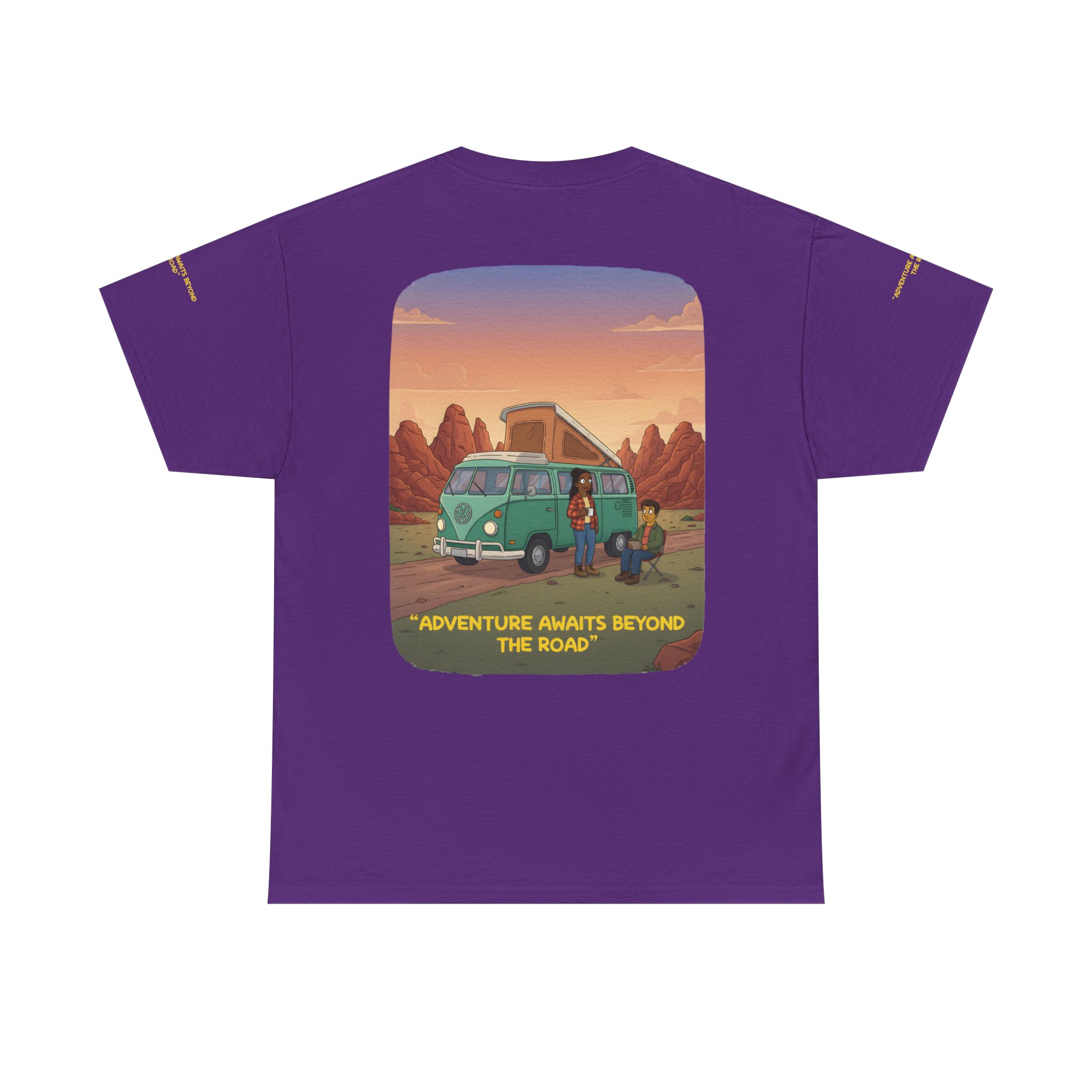 Unisex Heavy Cotton Tee — "Adventure Awaits Beyond The Road" Design Sitcom-Line