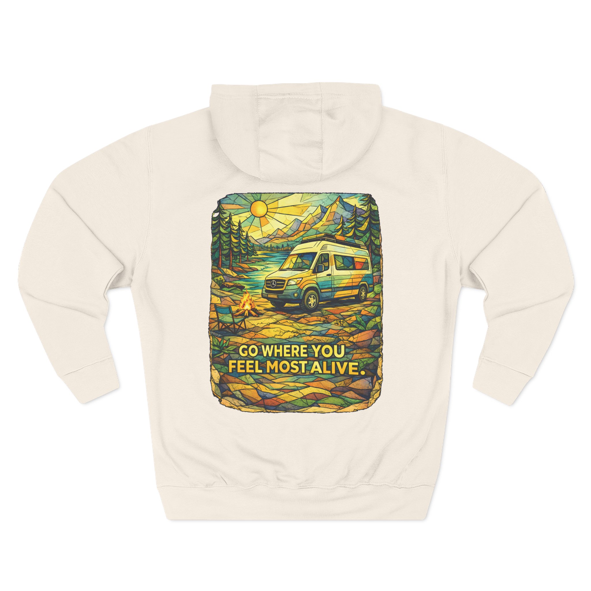 Three-Panel Fleece Hoodie - "Go Where You Feel Most Alive" Design Cubic-Line