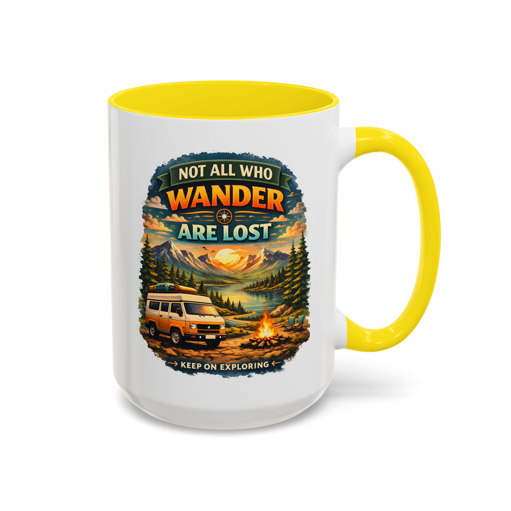 Accent Coffee Mug (11, 15oz) — "Not All Who Wander Are Lost" Design Scenic-Line