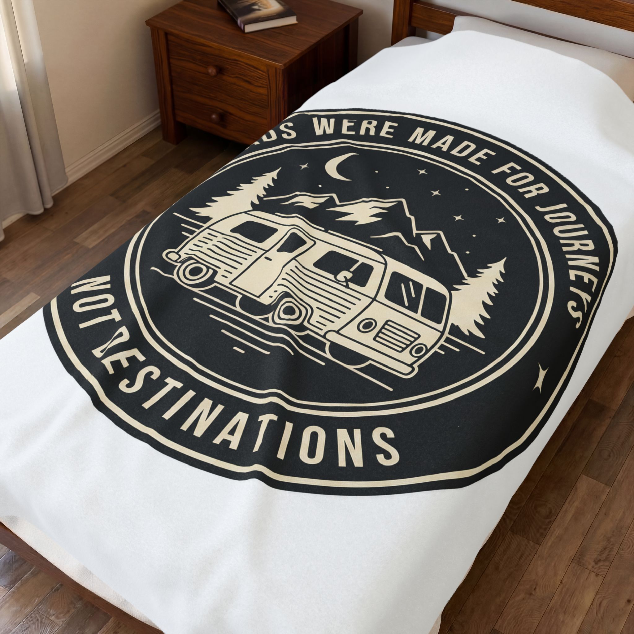 Velveteen Blanket — "Roads Were Made for Journeys Not Destinations" Camper Throw