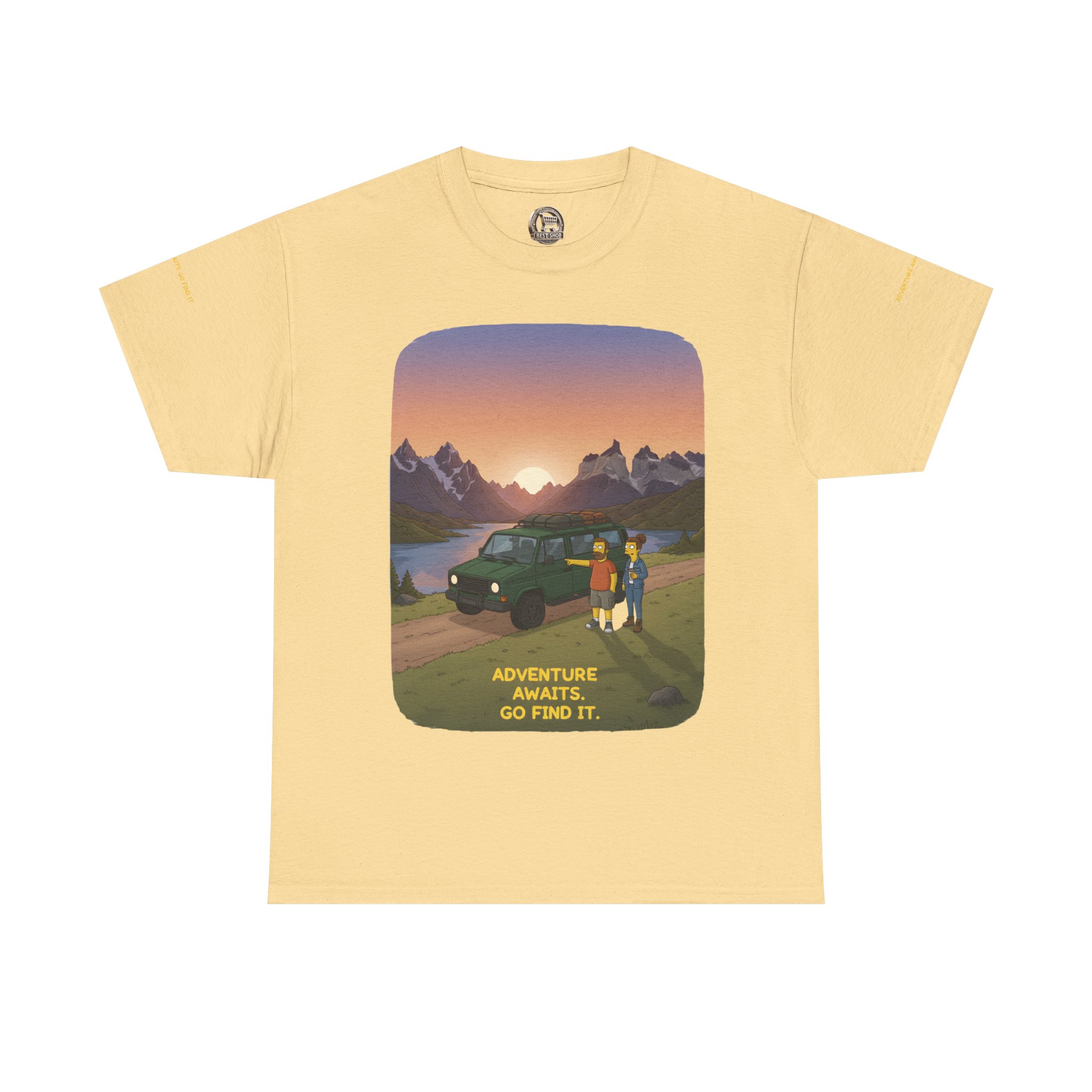 Unisex Heavy Cotton Tee — "Adventure Awaits-Go Find It" Design Sitcom-Line