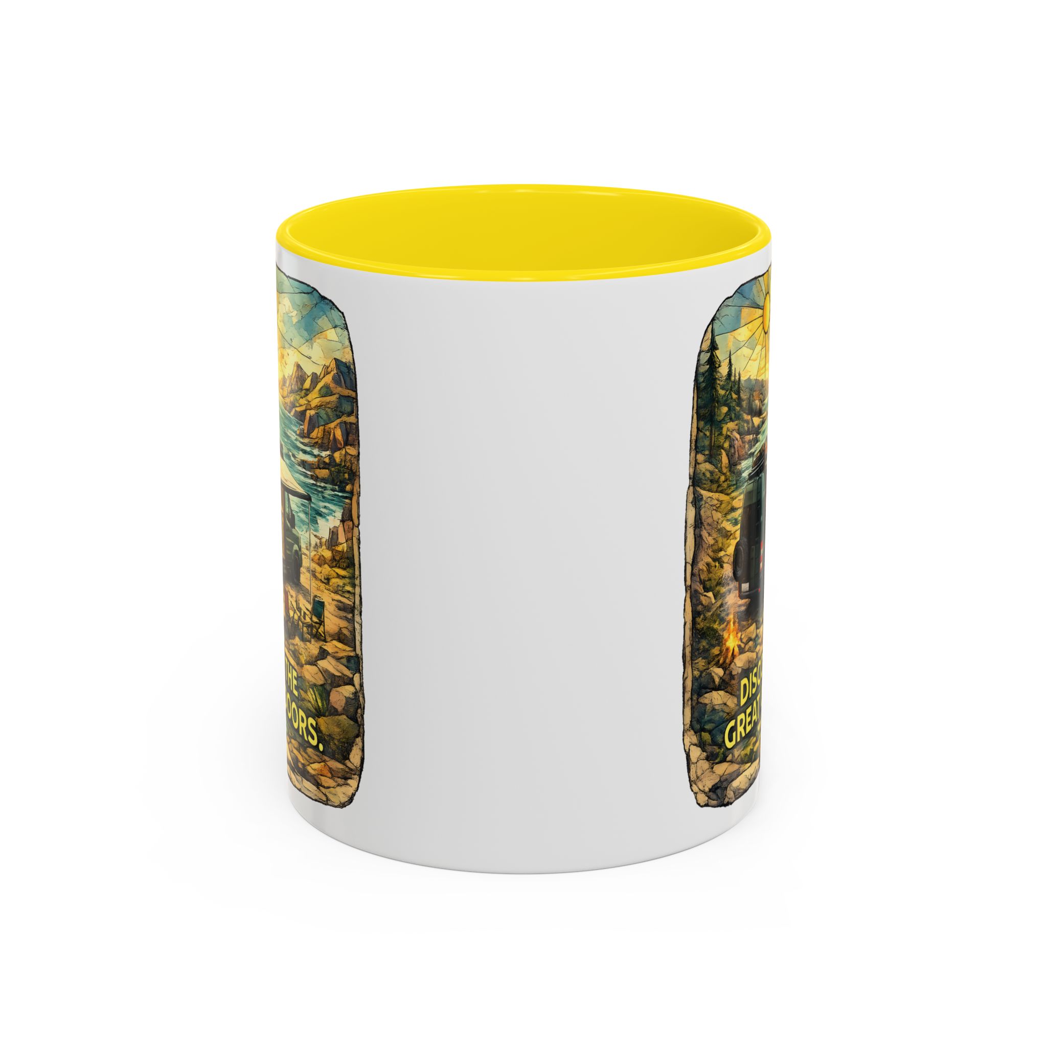 Accent Coffee Mug (11, 15oz) — "Discover The Great Outdoors" Design Cubic-Line
