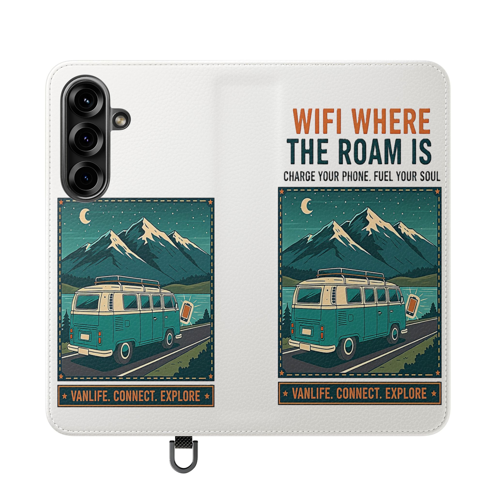 Flip Phone Case — “WiFi Where the Roam Is” Vanlife Wallet Case