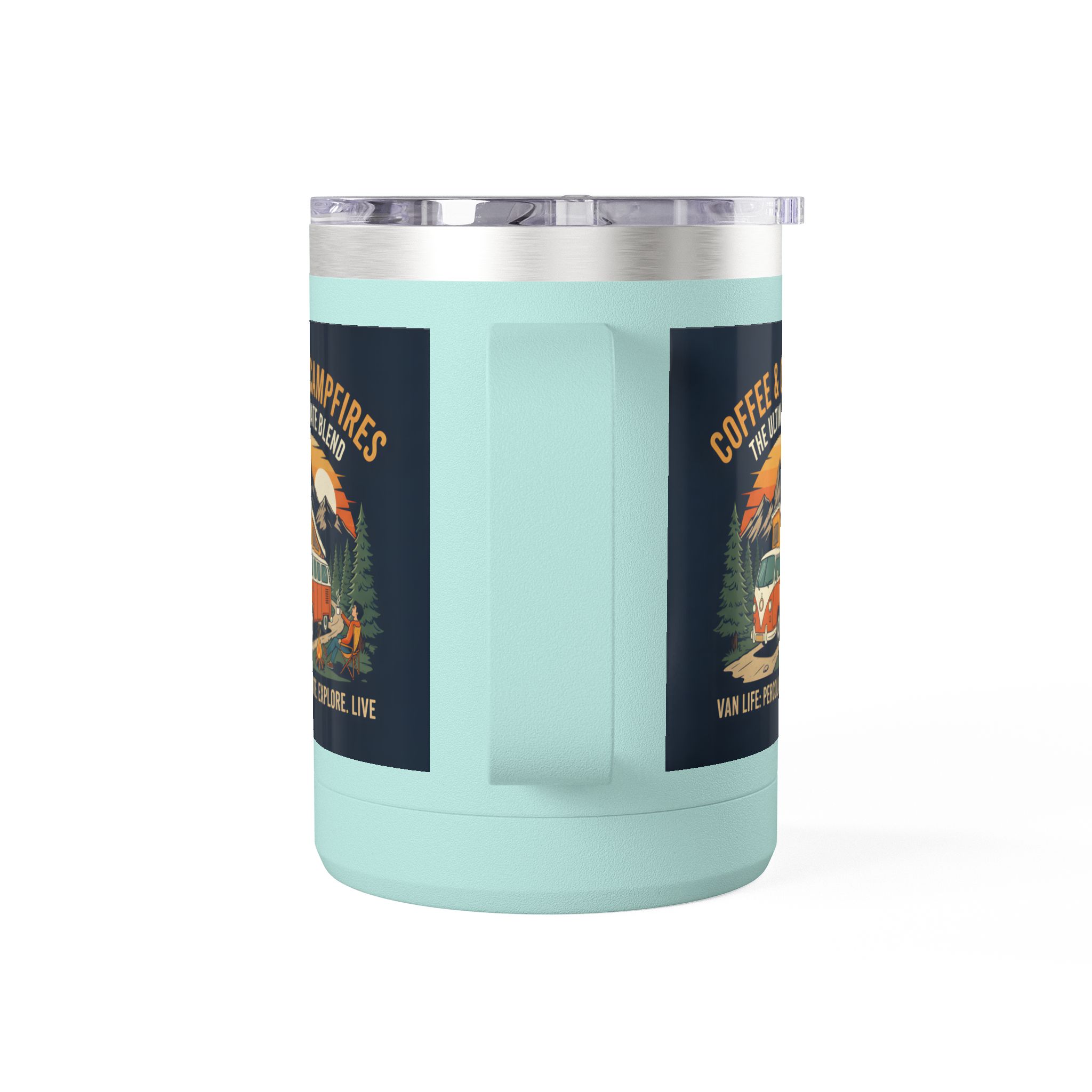 Coffee Mug Tumbler, 15oz — “Coffee & Campfires: The Ultimate Blend”