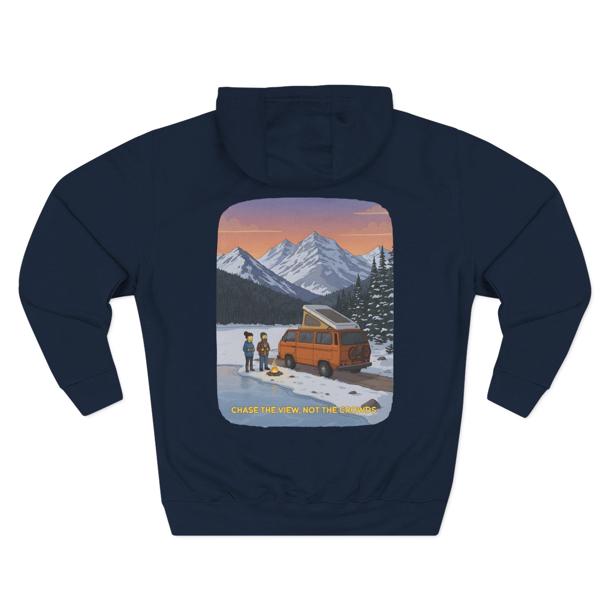 Three-Panel Fleece Hoodie - "Chase The Views-Not The Crowds"" Design Sitcom-Line