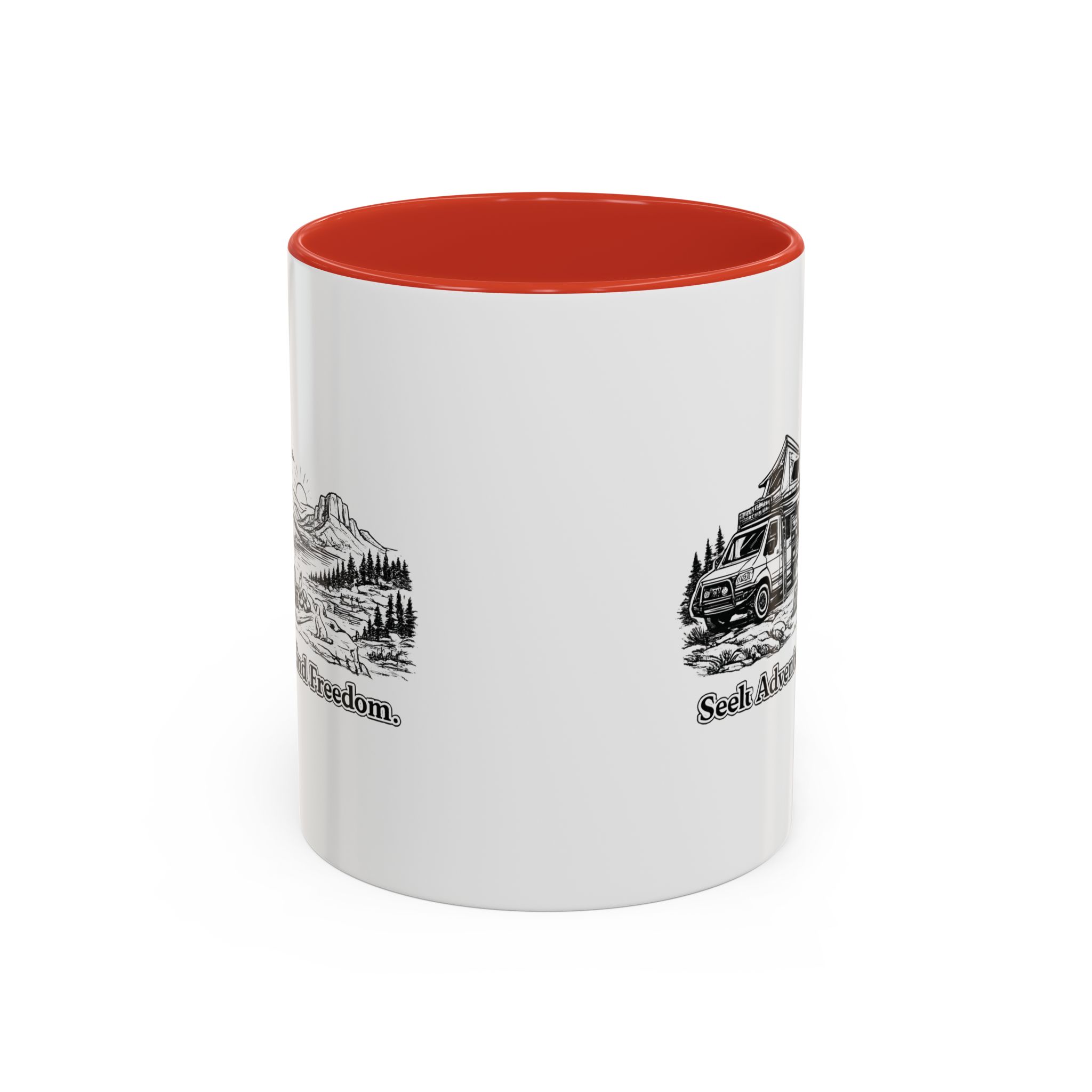 Accent Coffee Mug (11, 15oz) — "Seek Adventure, Find Freedom" Design Minimal-Line