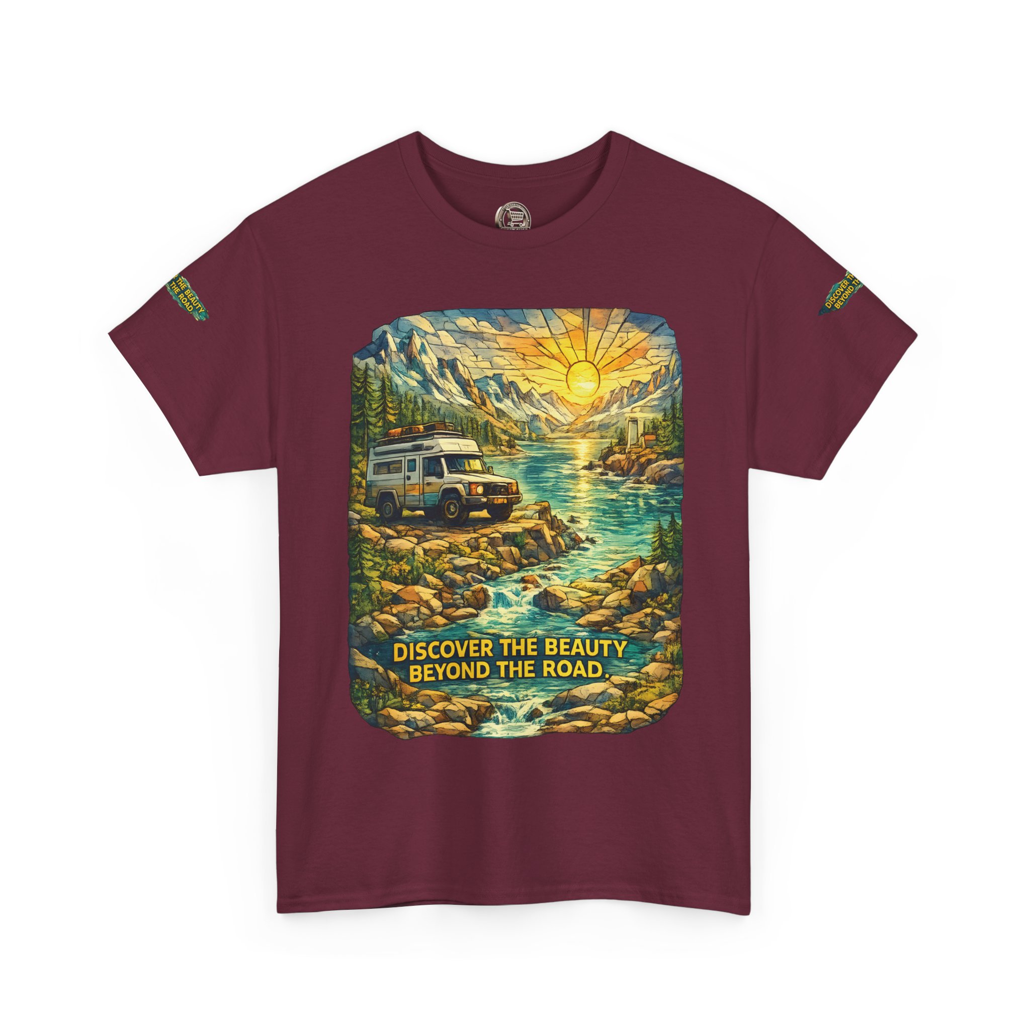 Unisex Heavy Cotton Tee — "Discover The Bieuty Beyond The Road" Design Cubic-Line