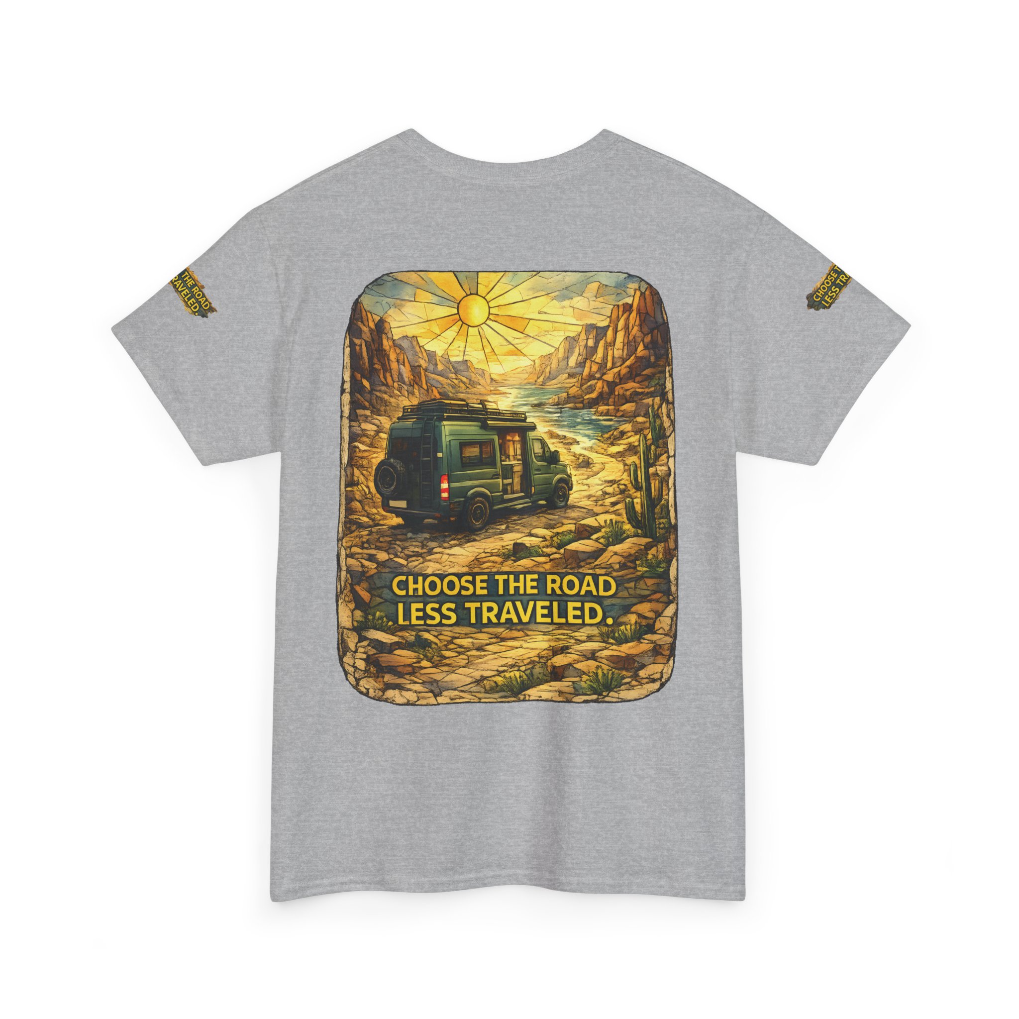 Unisex Heavy Cotton Tee — "Choose The Road Less Traveled" Design Cubic-Line